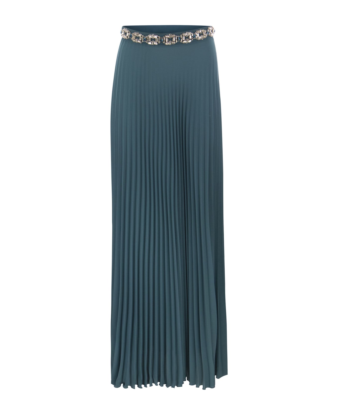 Elisabetta Franchi Long Pleated Georgette Skirt With Embroidery Elisabetta Franchi - Green スカート