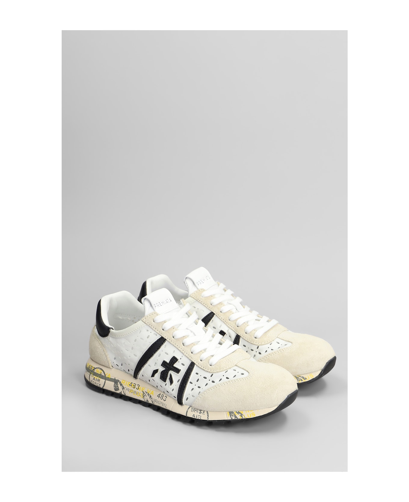 Premiata Lucy Sneakers In White Suede And Fabric - white