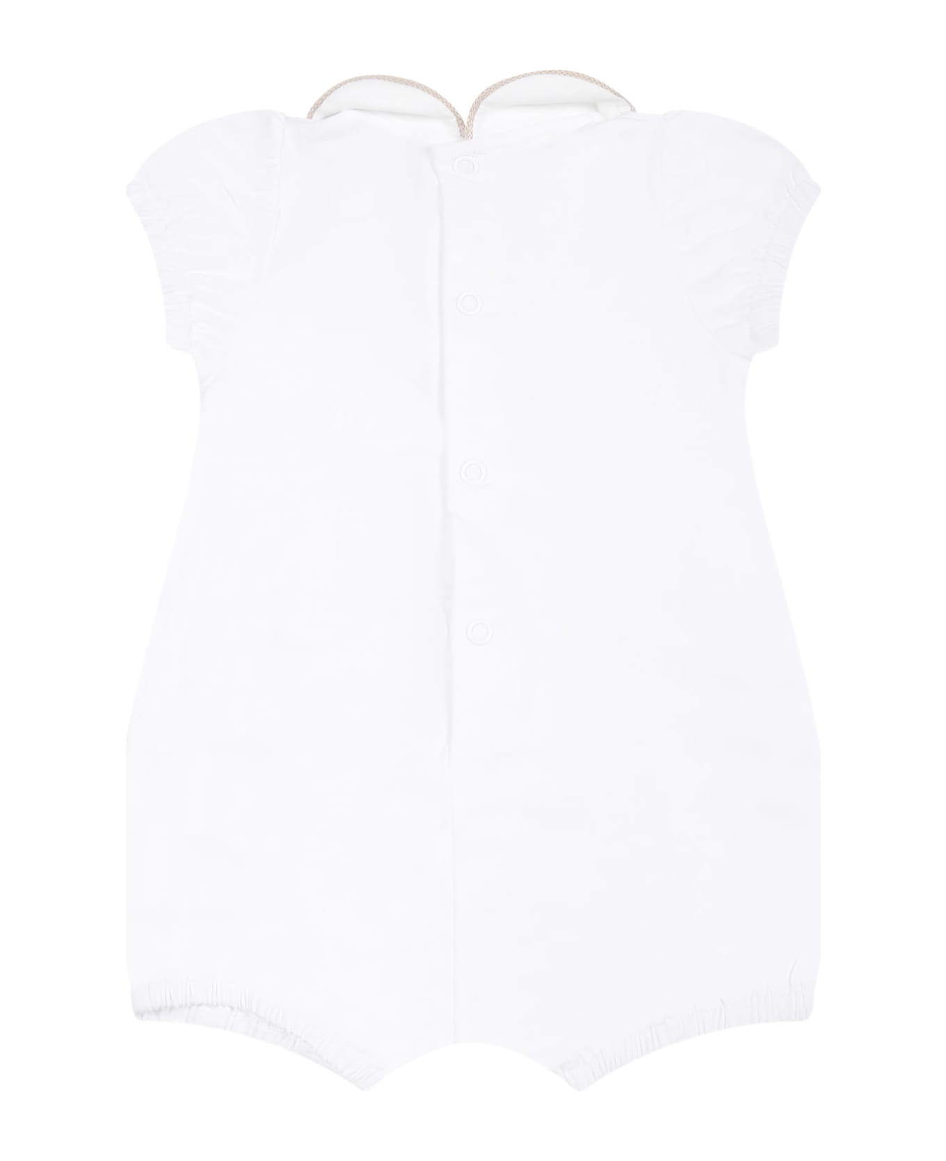 Little Bear White Romper For Babykids With Writing - White ボディスーツ＆セットアップ