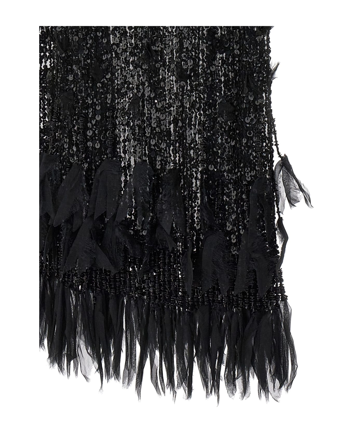 Elisabetta Franchi Fringed Sequin Dress - Black