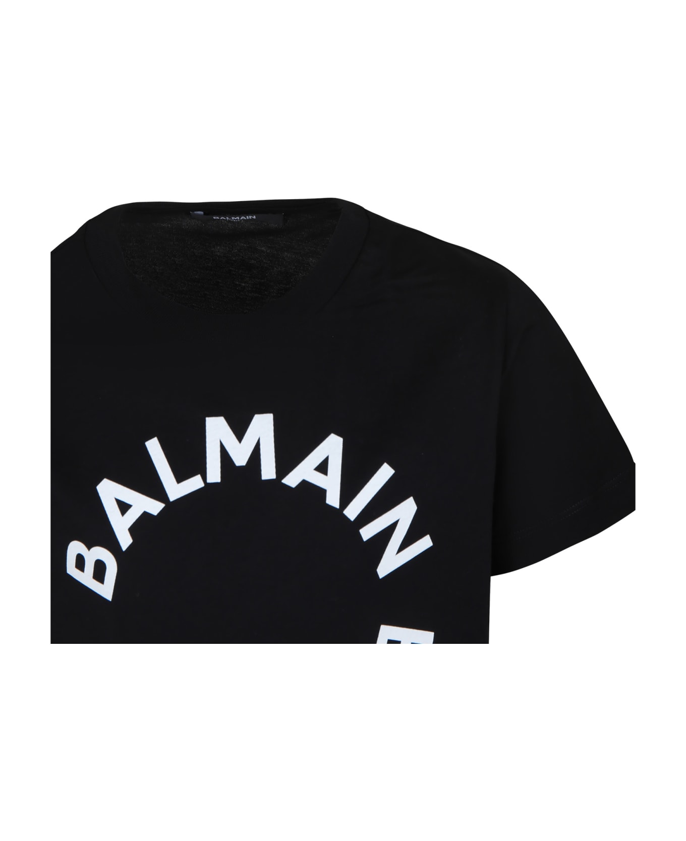 Balmain Black T-shirt For Kids With Logo - Black/white Tシャツ＆ポロシャツ