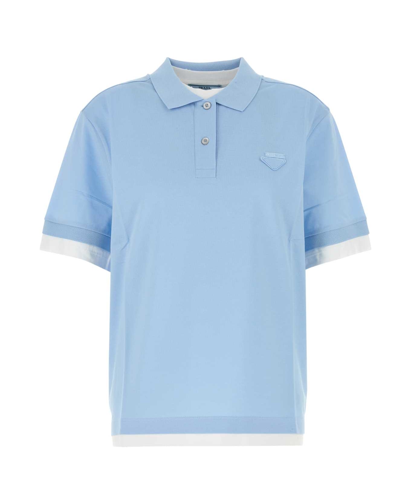 Prada Light Blue Piquet Polo Shirt - CIELO