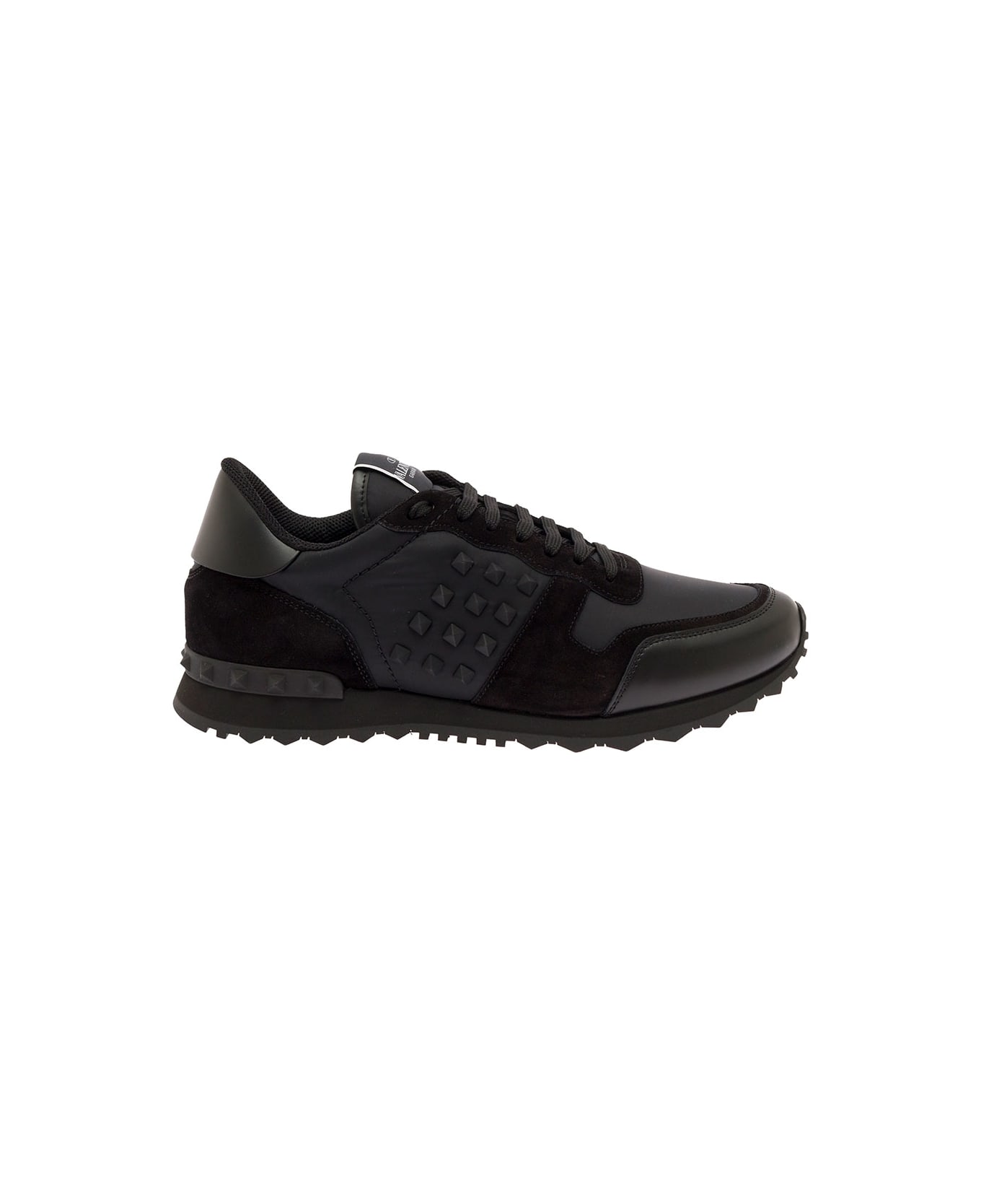 Valentino Garavani Black Leather And Nylon Rockstud Sneakers Man Valentino Garavani - Black