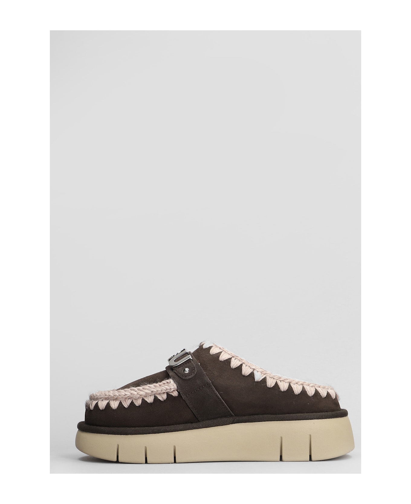 Mou Bounce Clog Slipper-mule In Brown Suede - Mocha Mocha