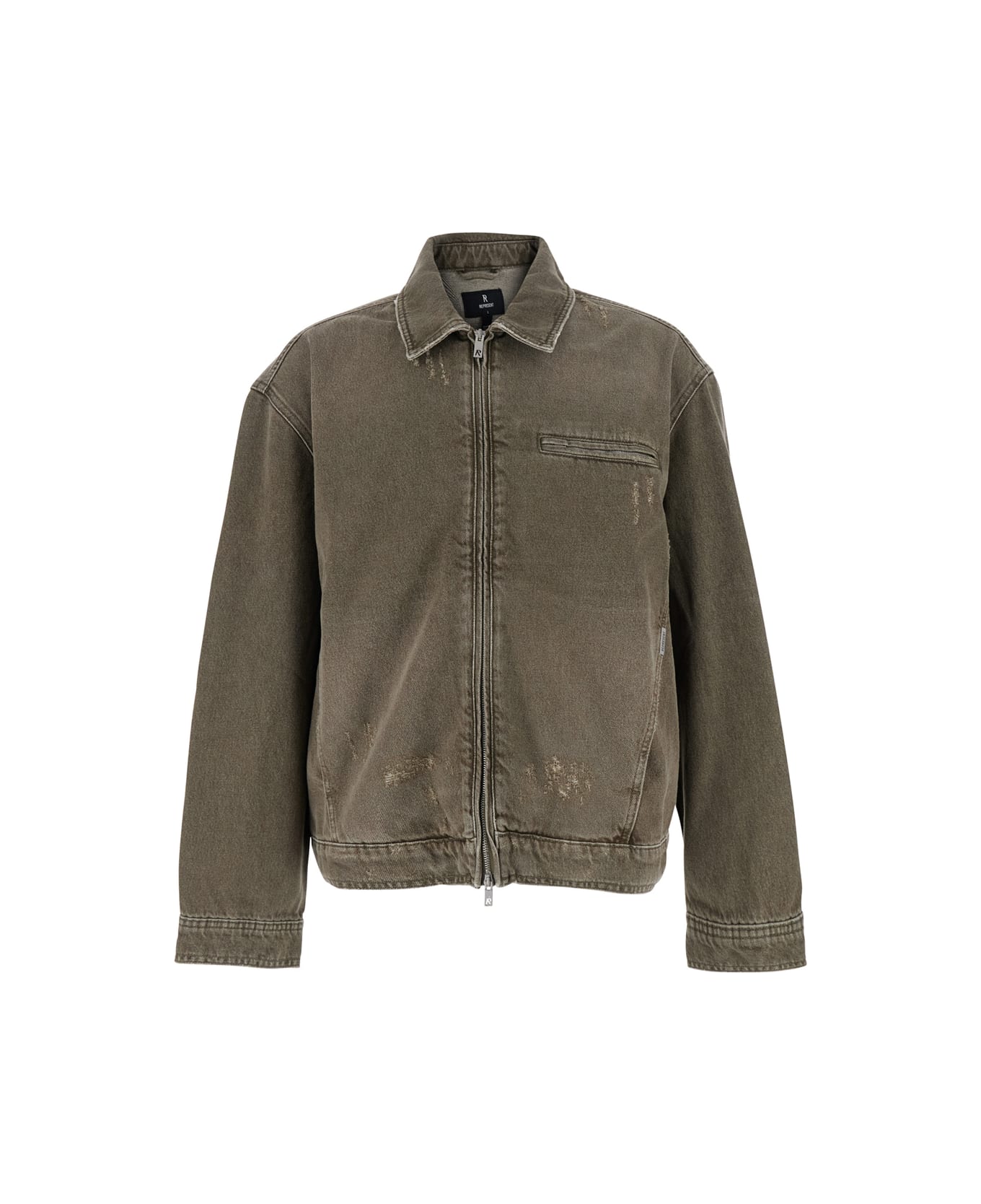 REPRESENT Green Jacket With Classic Collar And Logo Plaque On The Front In Denim Man - Green