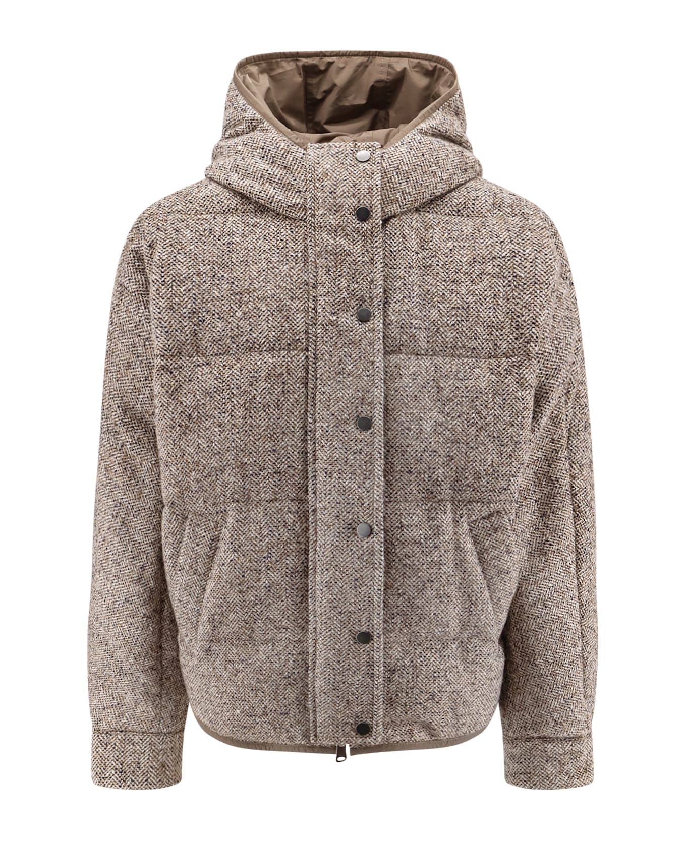 Brunello Cucinelli Reversible Wool And Silk Down Jacket - OCRA/PANAMA/NERO