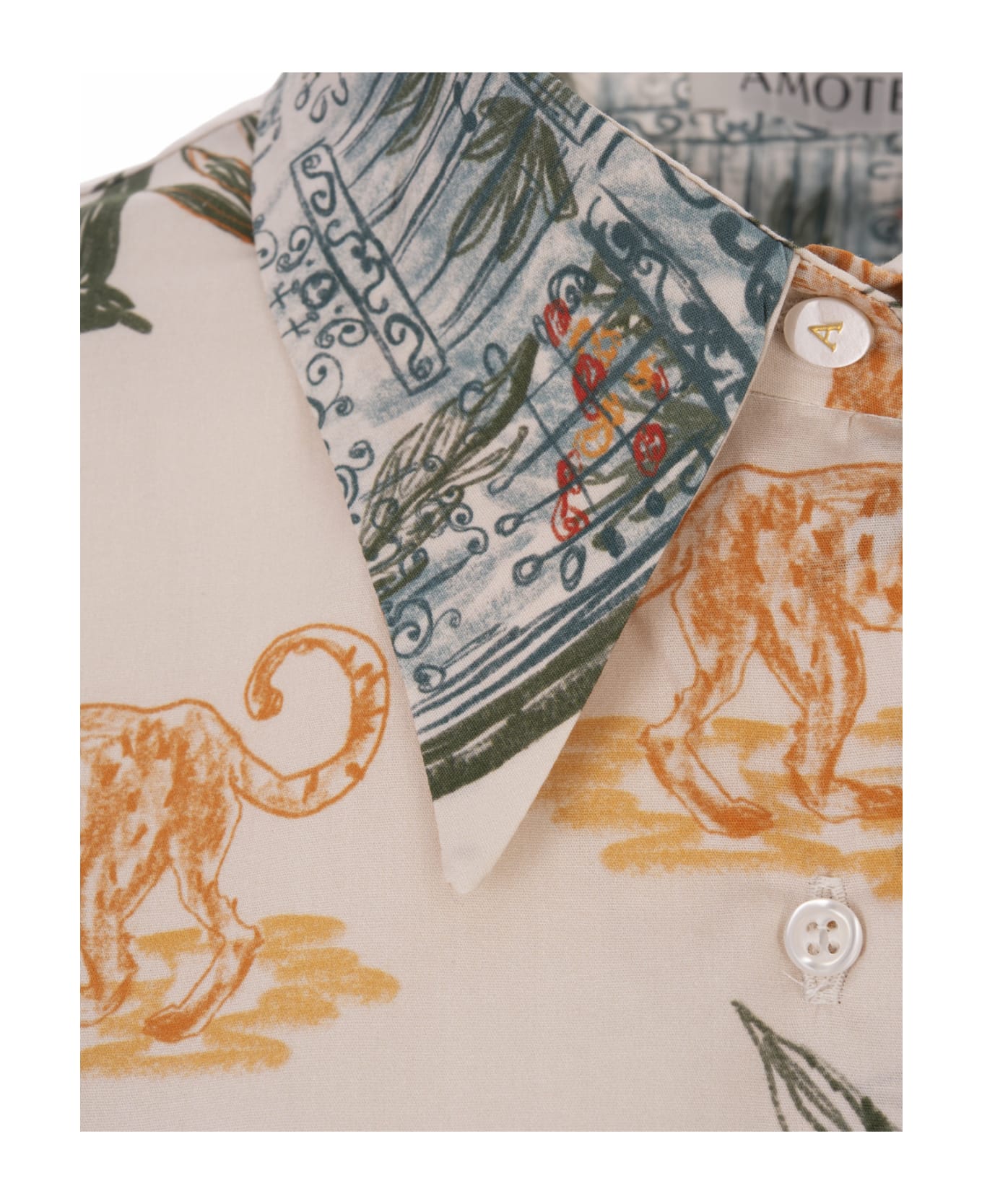 Amotea Kaia Shirt In White Cotton With Leopard Print - White
