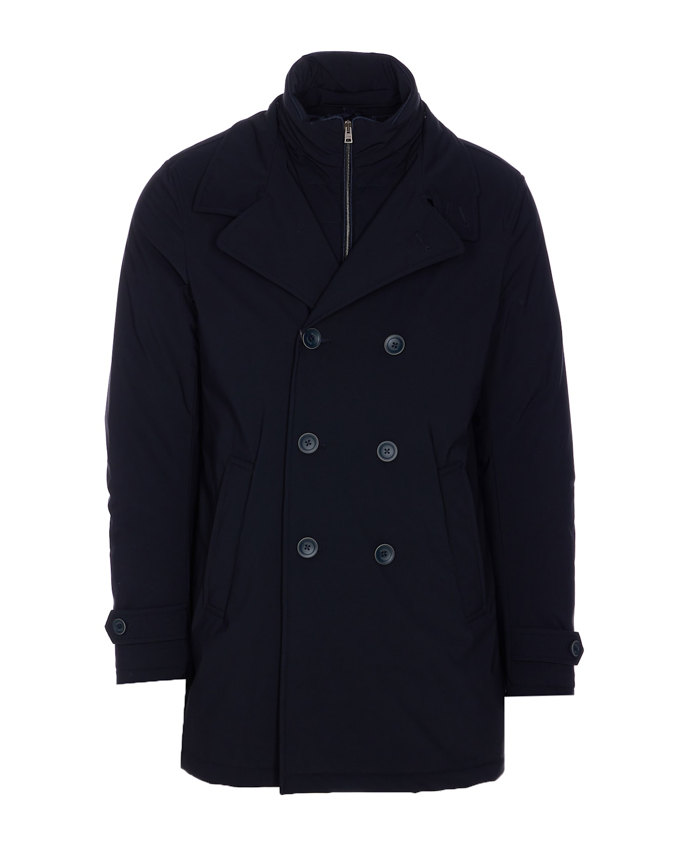 Herno Double Breasted Button Washington Peacoat - Blue