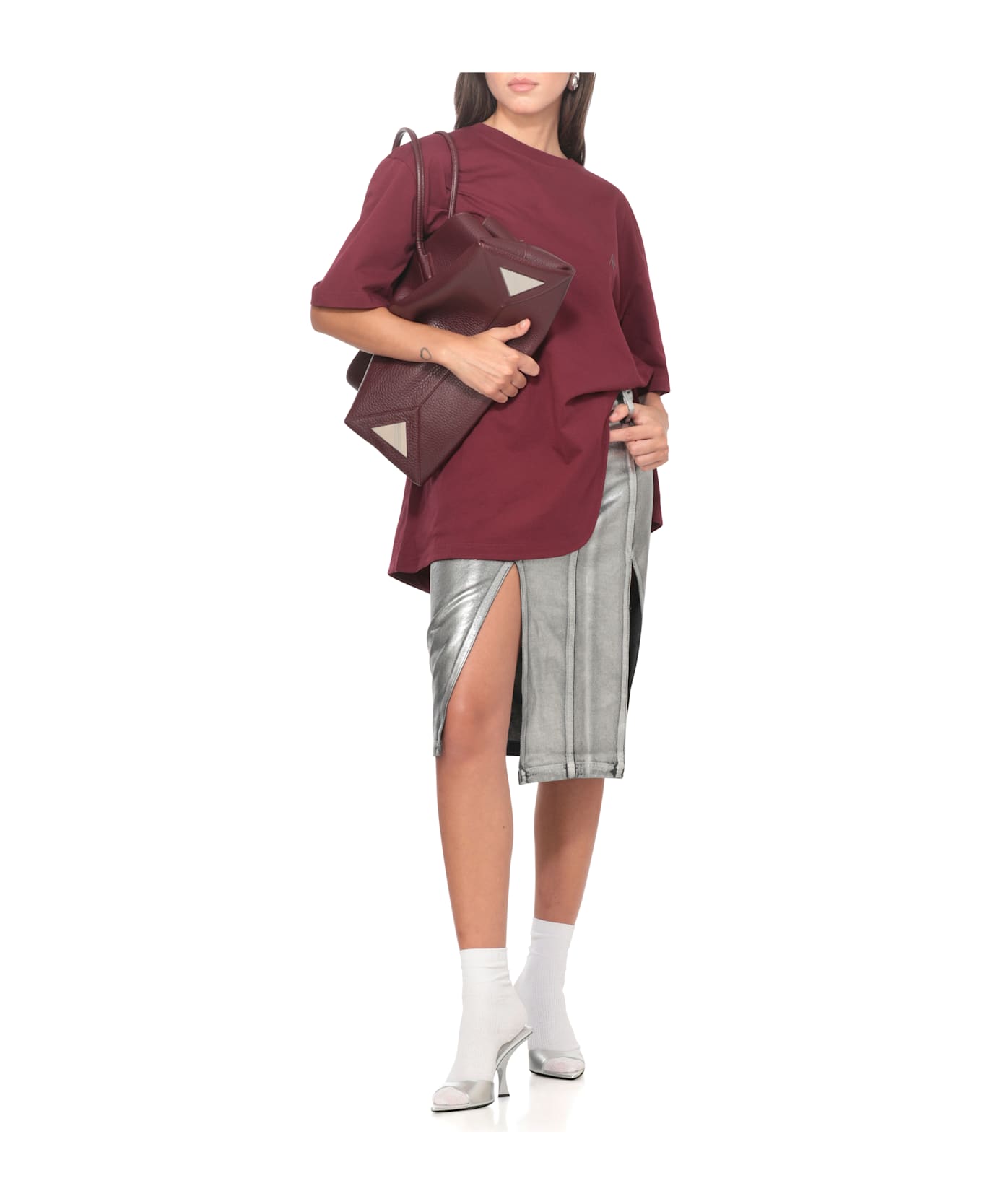 The Attico T-shirt With Logo - Burgundy