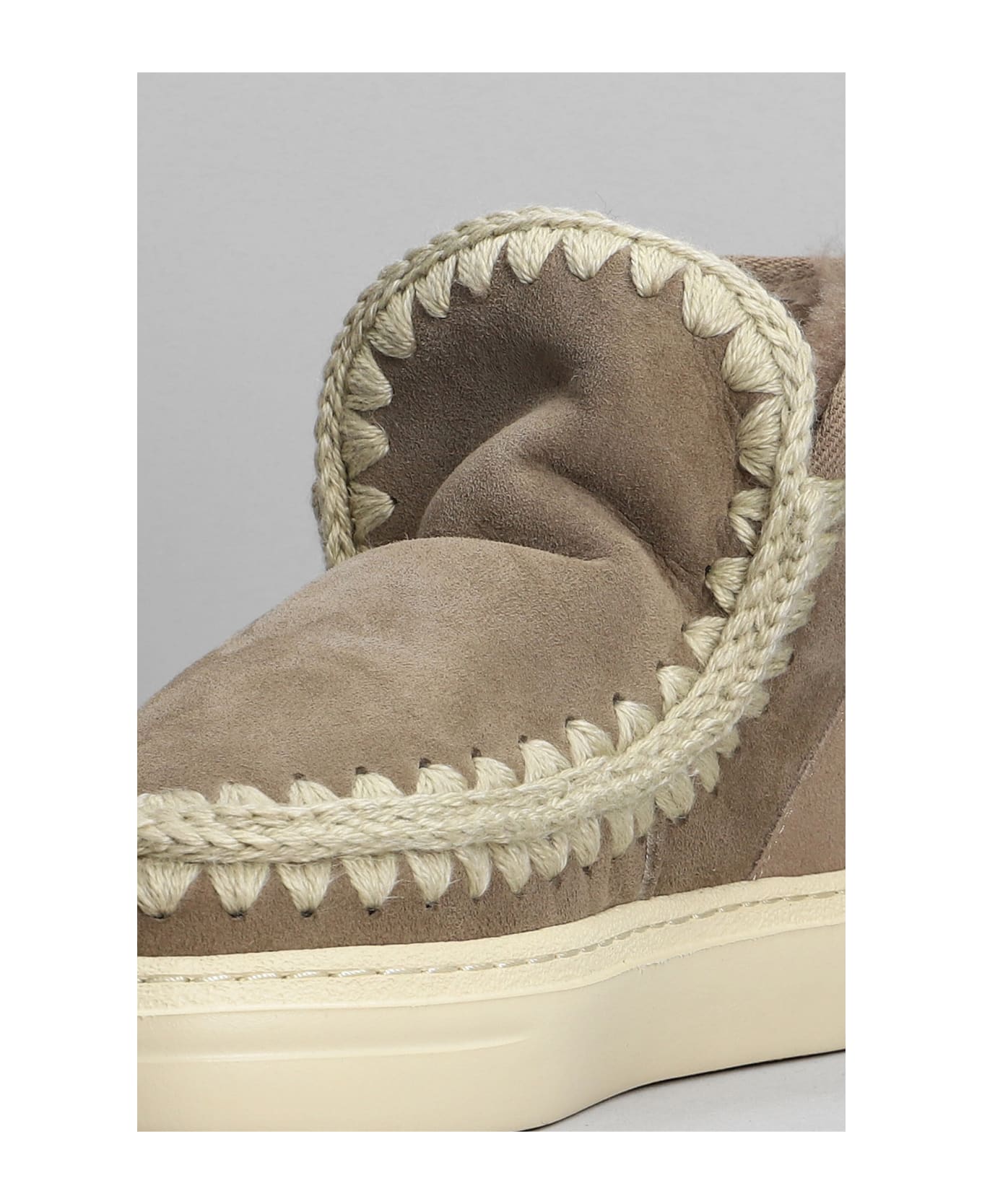 Mou Eskimo Sneaker Bold Low Heels Ankle Boots In Taupe Suede - taupe