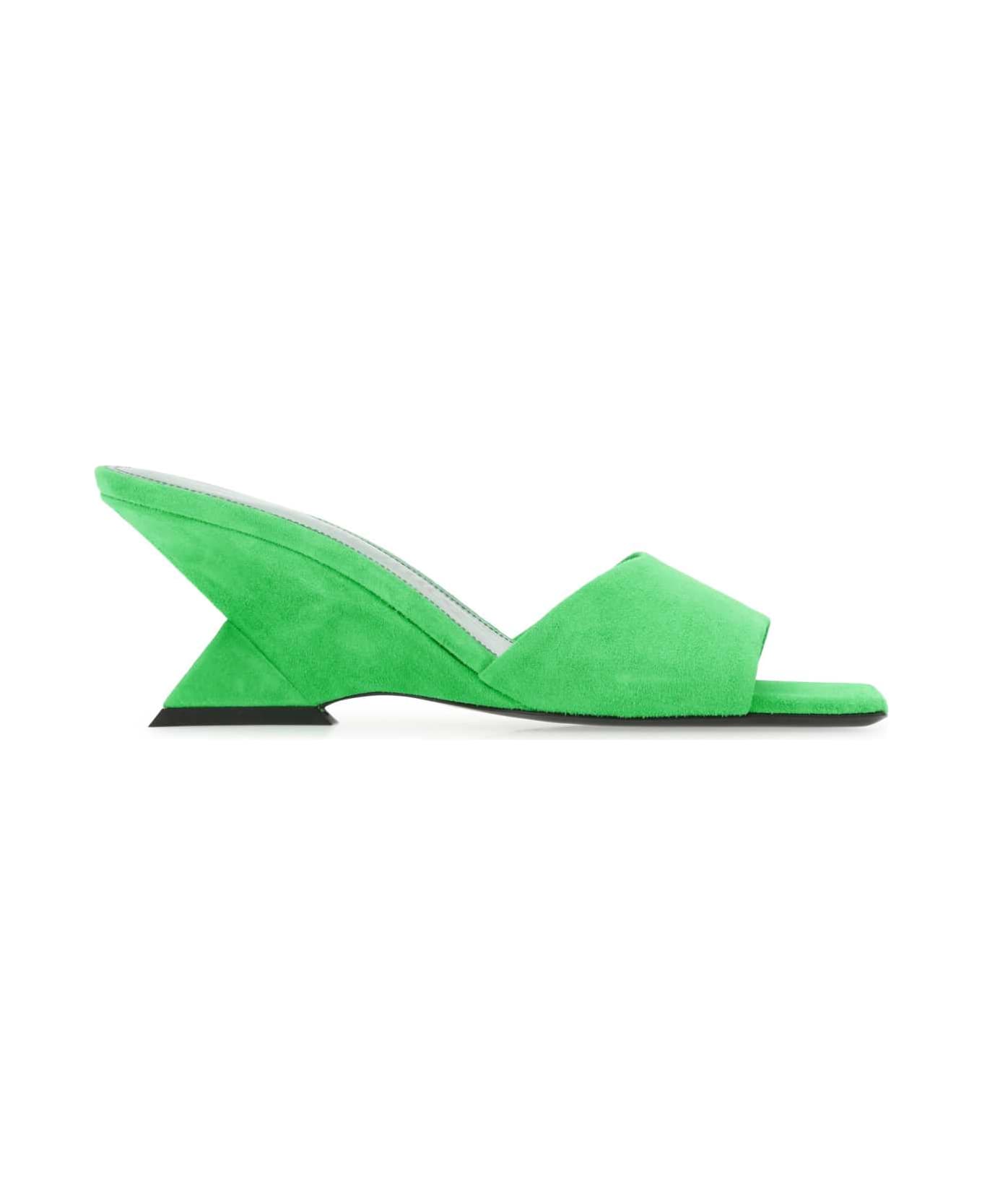 The Attico Fluo Green Suede Cheope Mules - 163