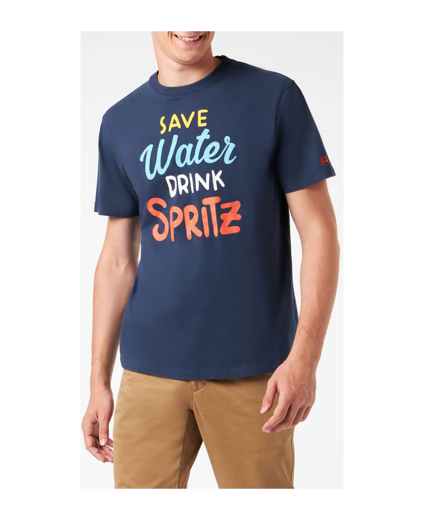 MC2 Saint Barth Man Heavy Cotton T-shirt With Spritz Print - BLUE
