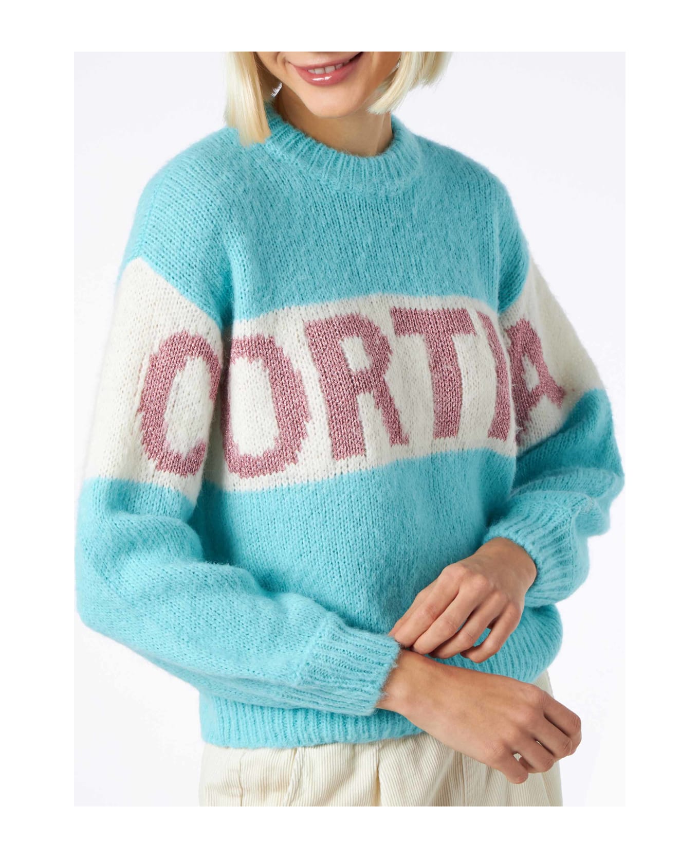 MC2 Saint Barth Woman Boxy Shape Soft Sweater With Cortina Jacquard - GREEN