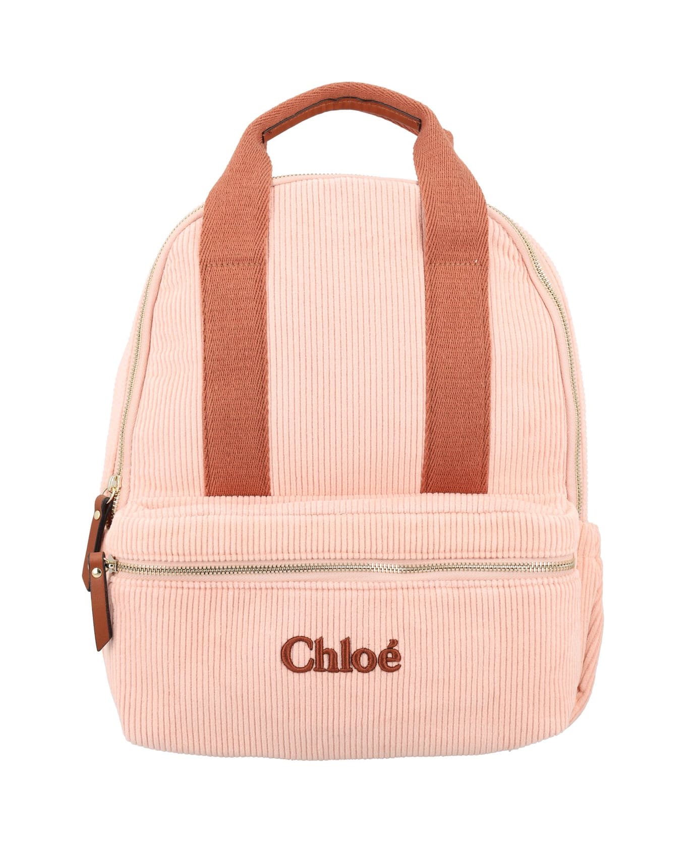 Chloé Logo Embroidered Corduroy Backpack - Rosa