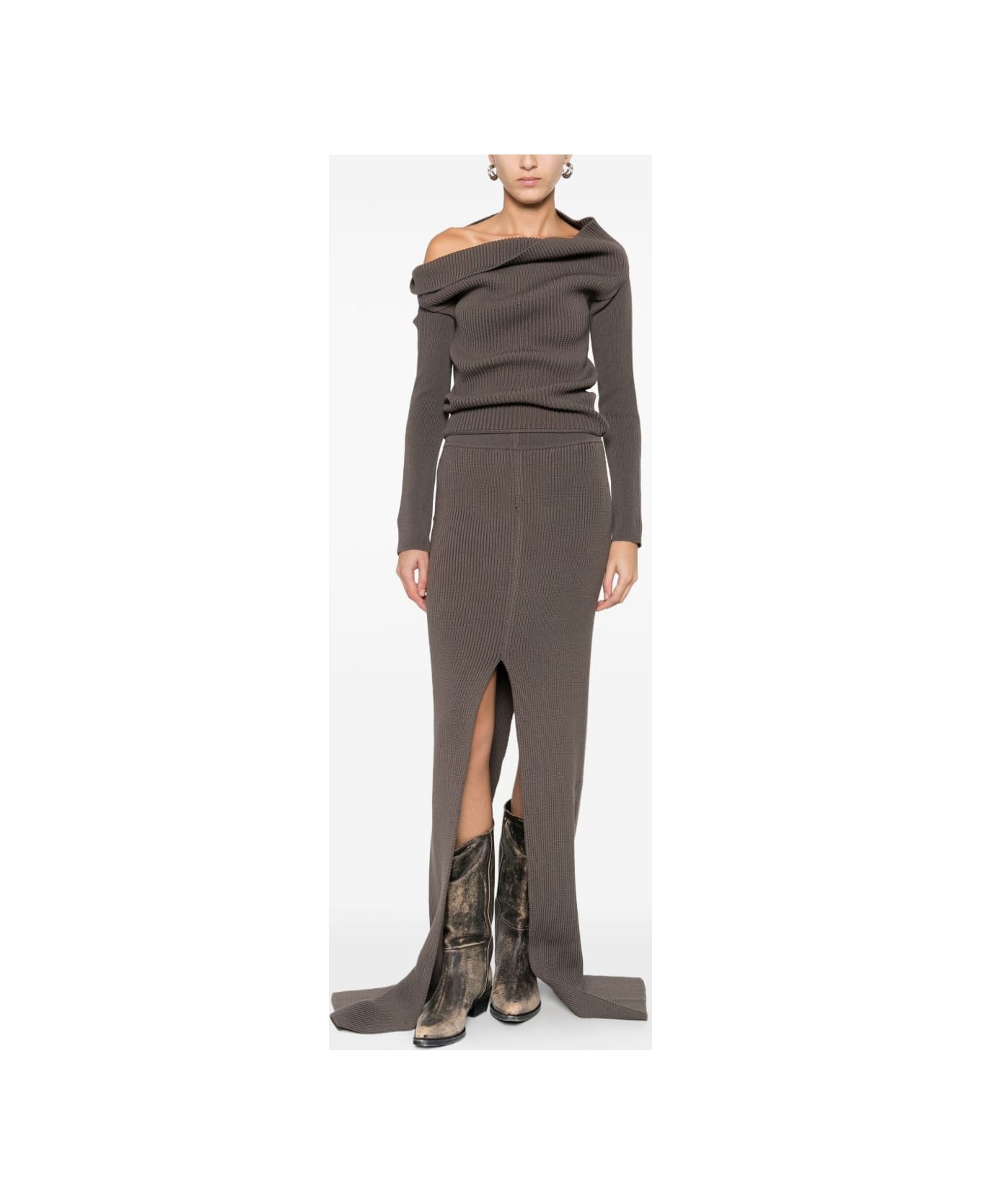 Rick Owens Wool Long Skirt - Grey