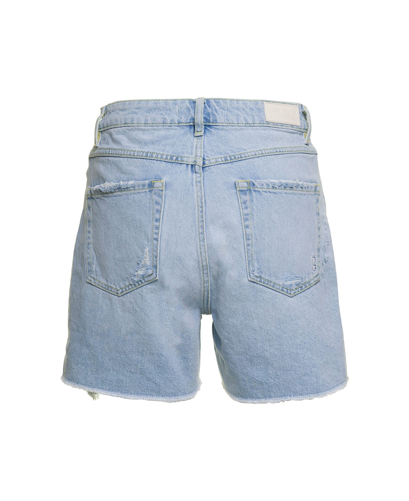 Icon Denim 'sam' Light Blue Shorts With Raw Edge In Cotton Denim Woman - Light blue