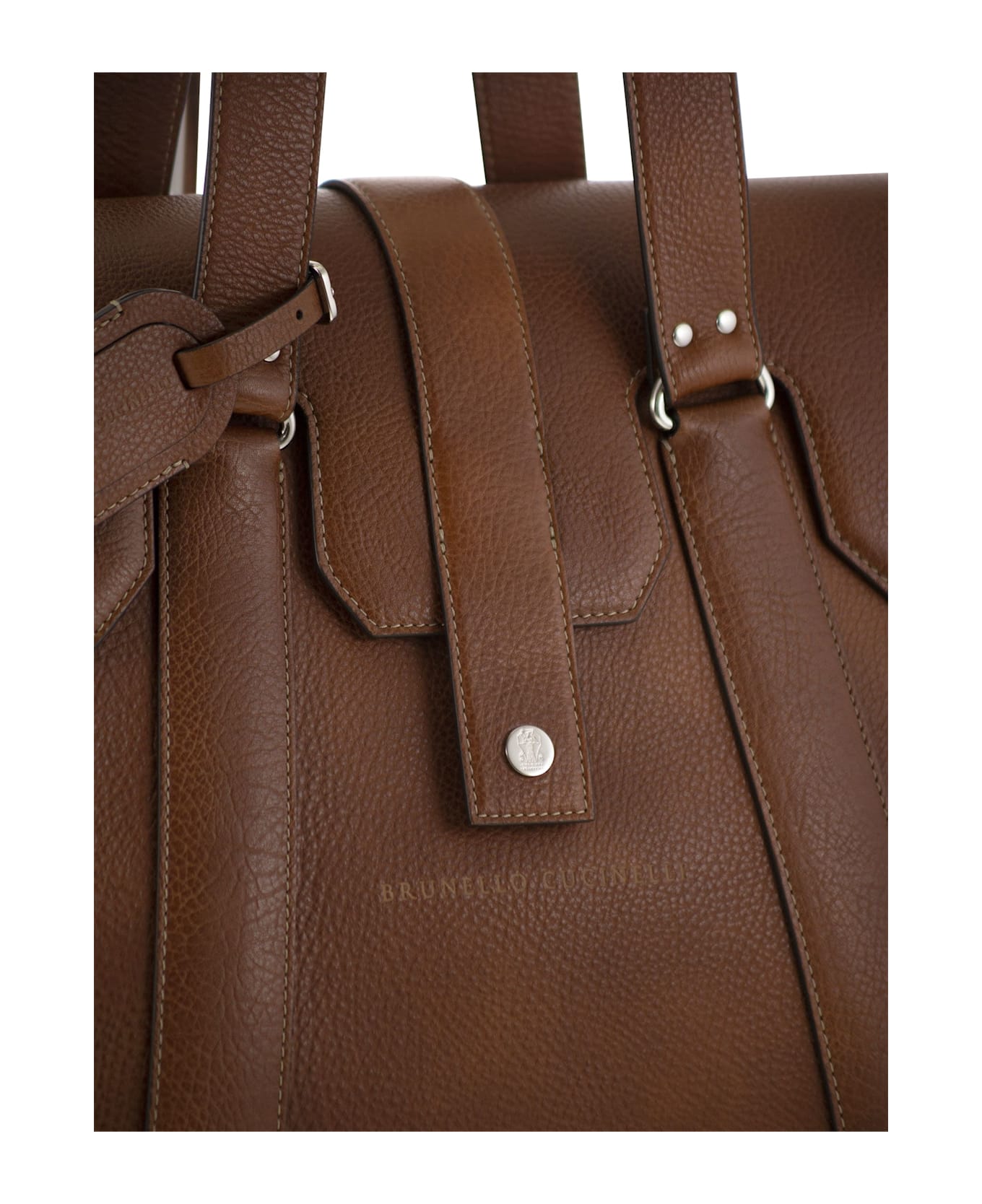 Brunello Cucinelli Country Weekender Bag In Calfskin With Grain - Cognac