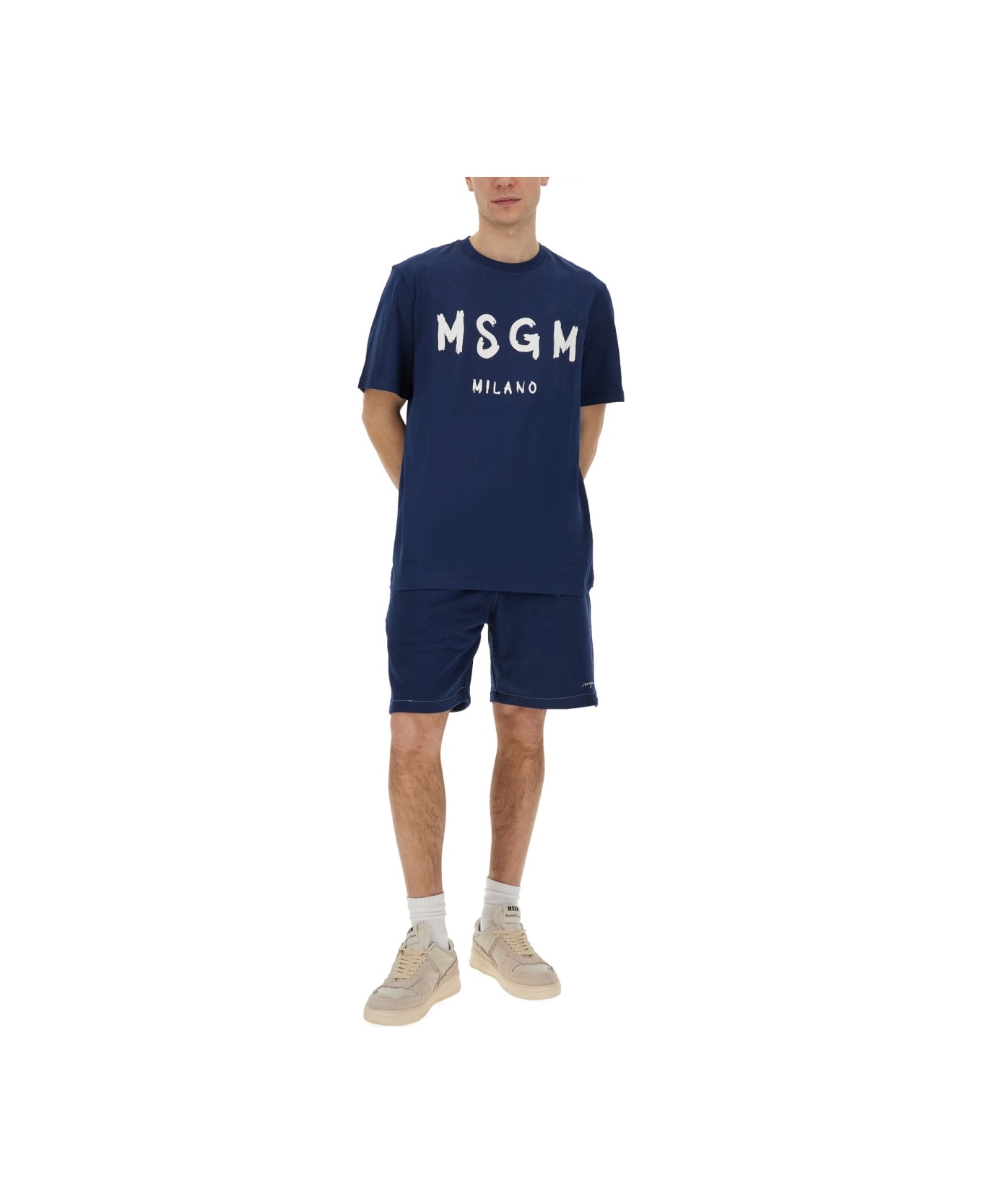 MSGM Bermuda Shorts With Embroidered Logo - BLUE
