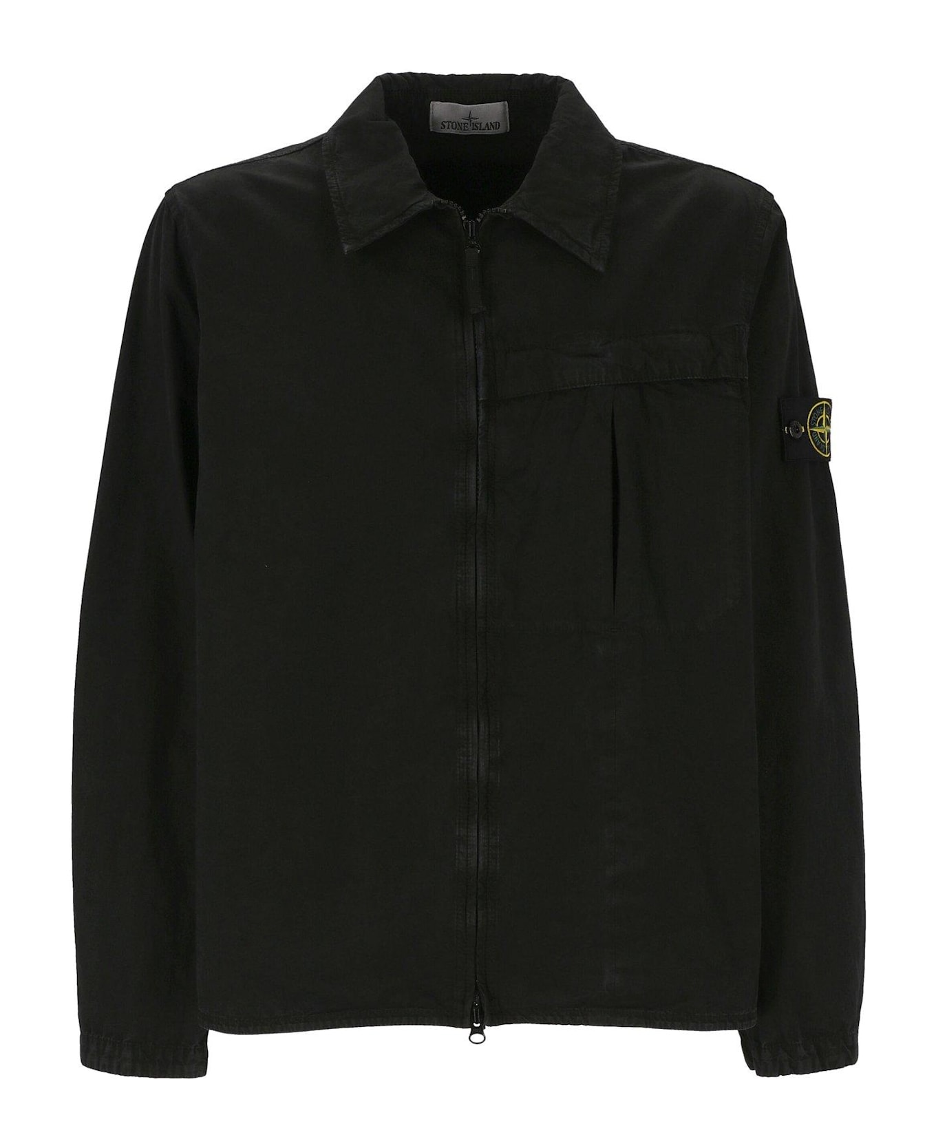 Stone Island Zip-up Long-sleeved Shirt - Black