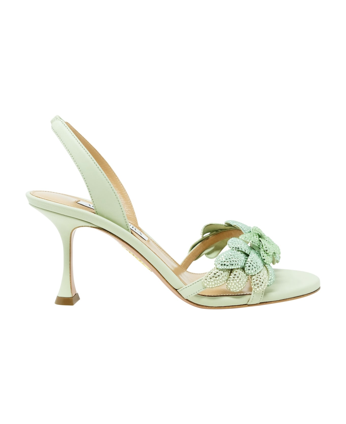 Aquazzura Green Leather Galactic Flower Sandal 75 | italist, ALWAYS ...