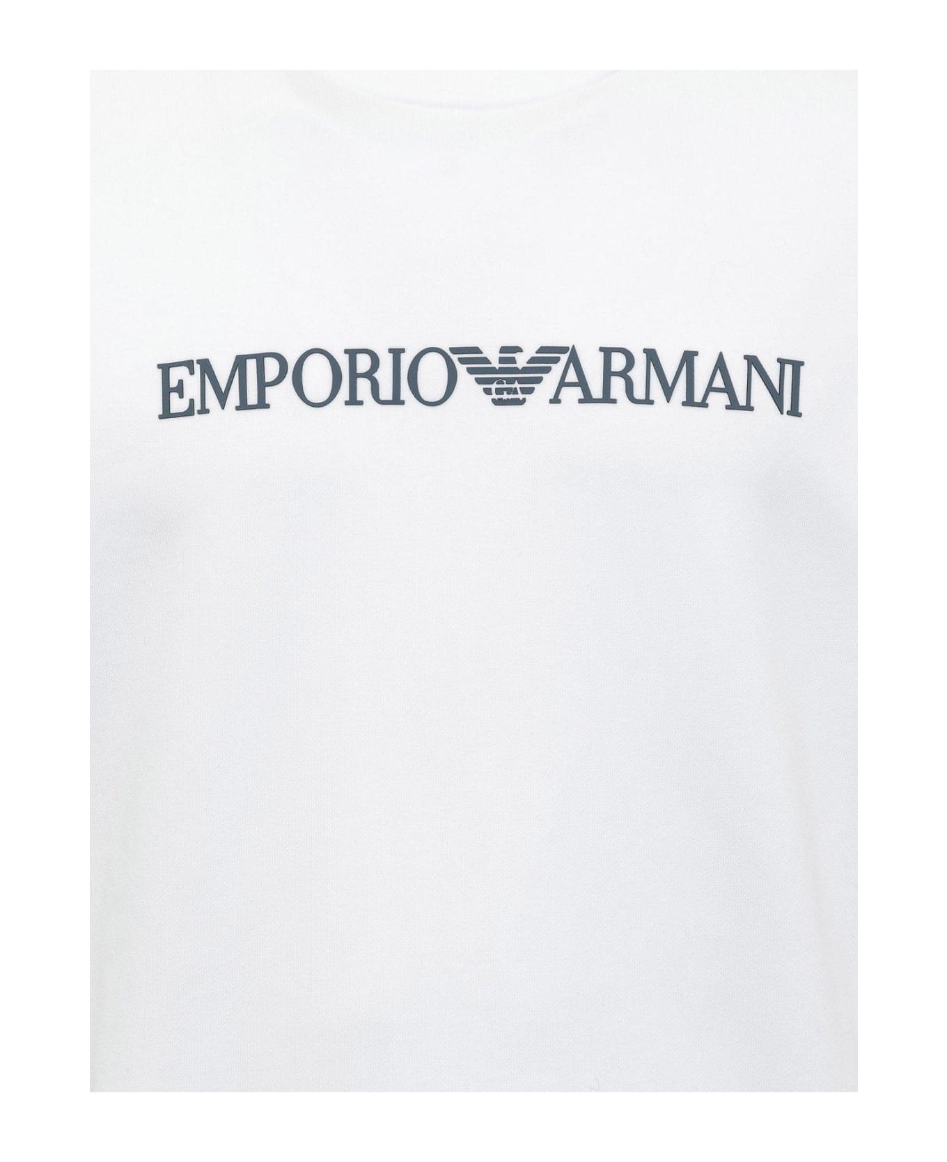 Emporio Armani Logo Print Long-sleeved Sweatshirt - WHITE フリース