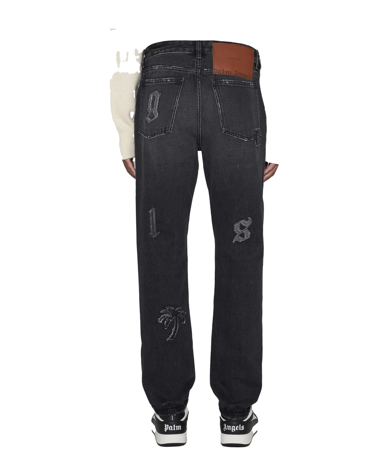 Palm Angels Jeans With Logoed Patches - Black vlack