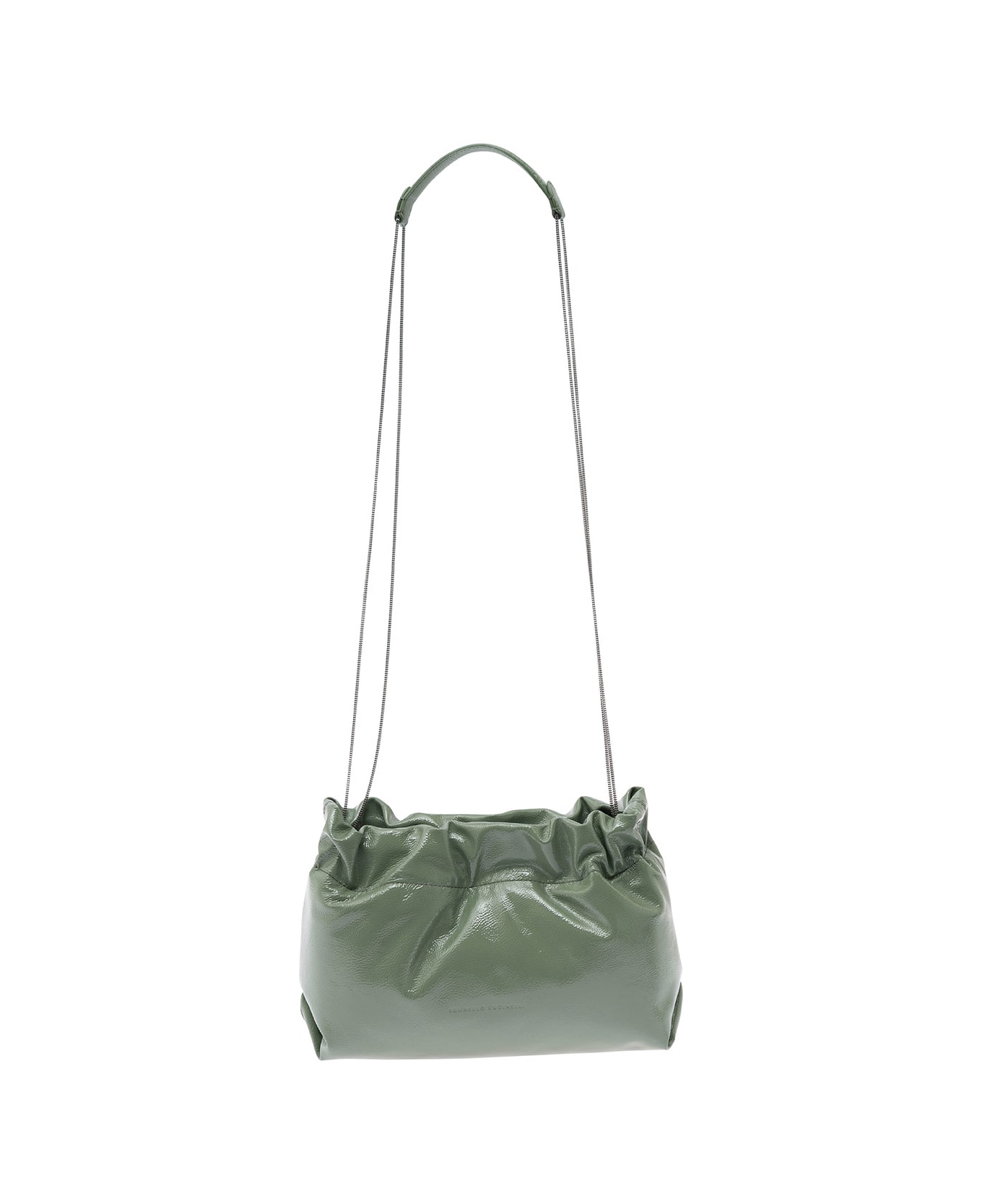 Brunello Cucinelli 'soft' Green Shoulder Bag With Precious Chain In Suede Woman - Green