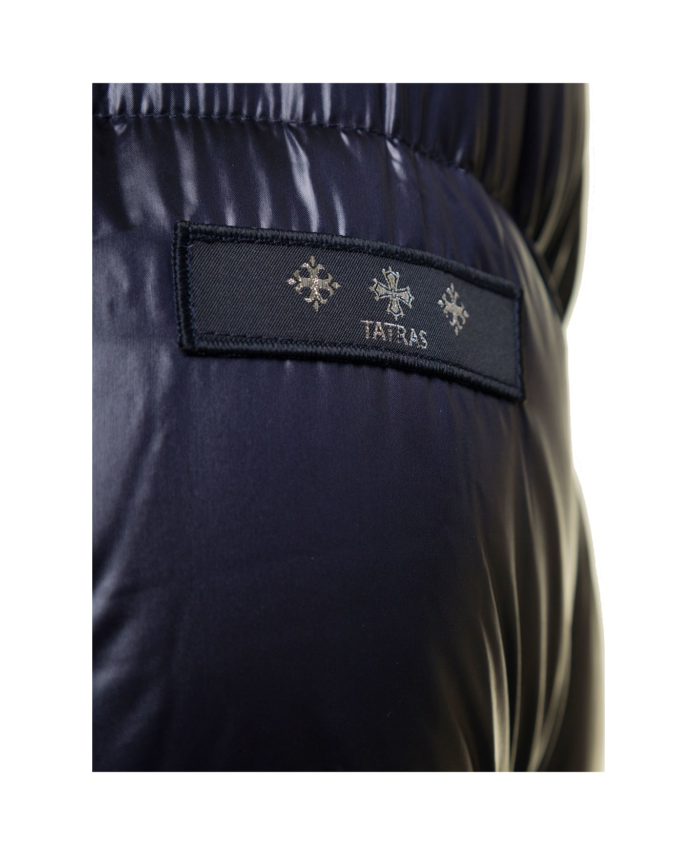 TATRAS 'mejikino' Long Blue Down Jacket With Hood And Logo Patch In Shiny Nylon Man - Blu