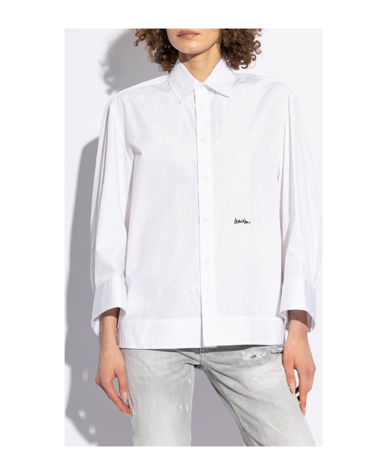 Dsquared2 Logo Embroidered Long Sleeved Shirt - White