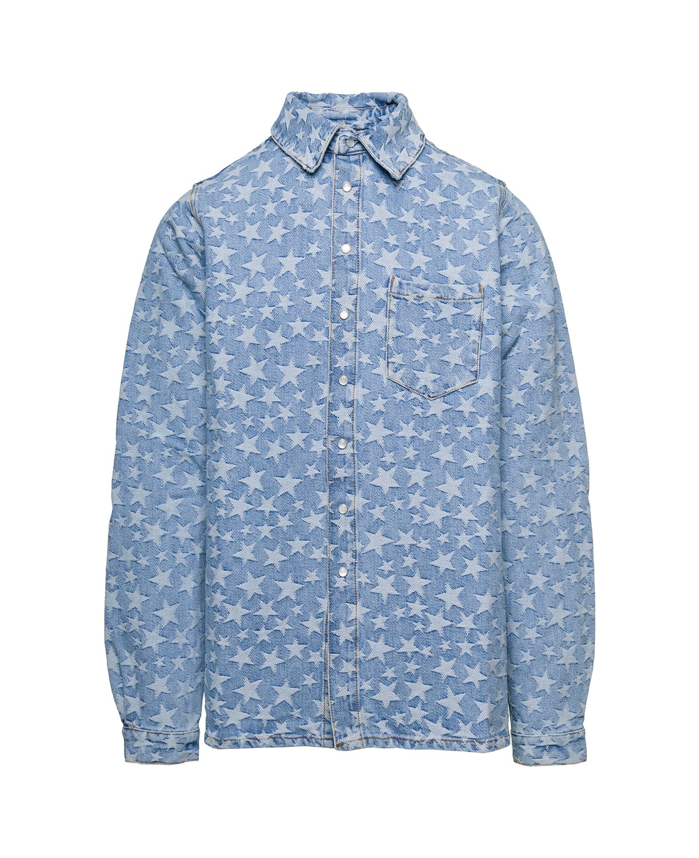 ERL Light Blue Long Sleeve Shirt With All-over Star Print In Cotton Denim - Light blue シャツ