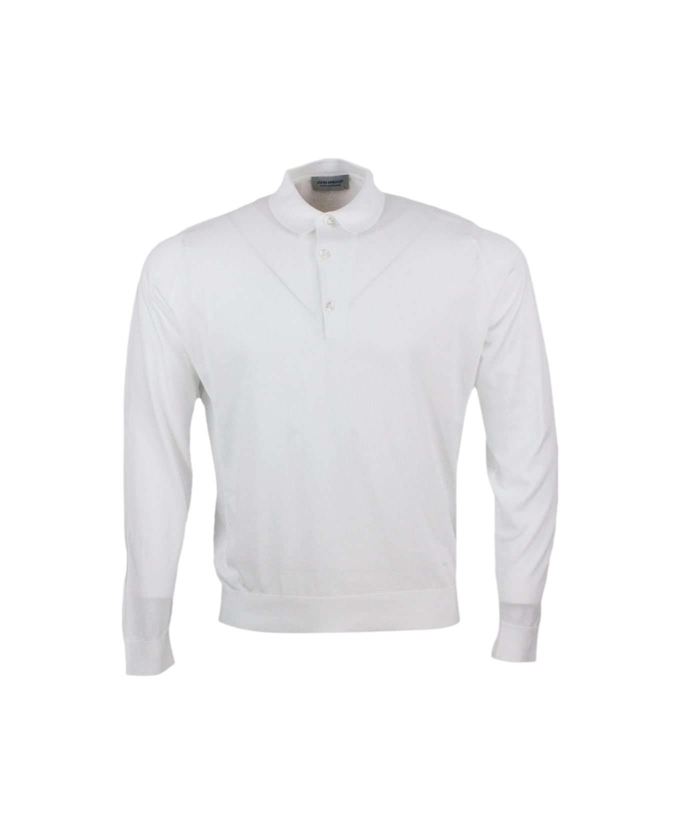 John Smedley Long-sleeved Polo Shirt In Extrafine Cotton Thread With Three Buttons - White