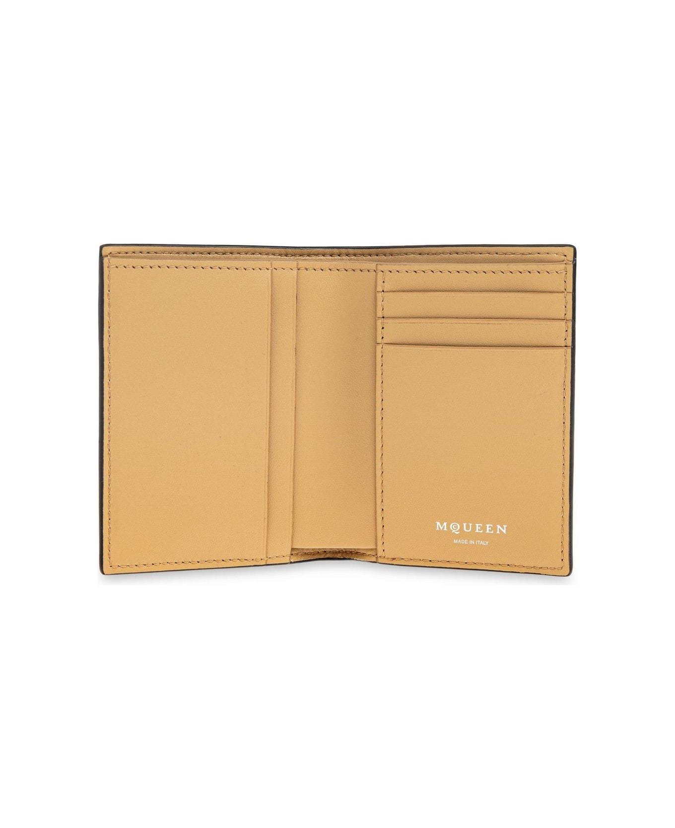 Alexander McQueen Crackled Effect Bi-fold Card Holder - Nero e Beige