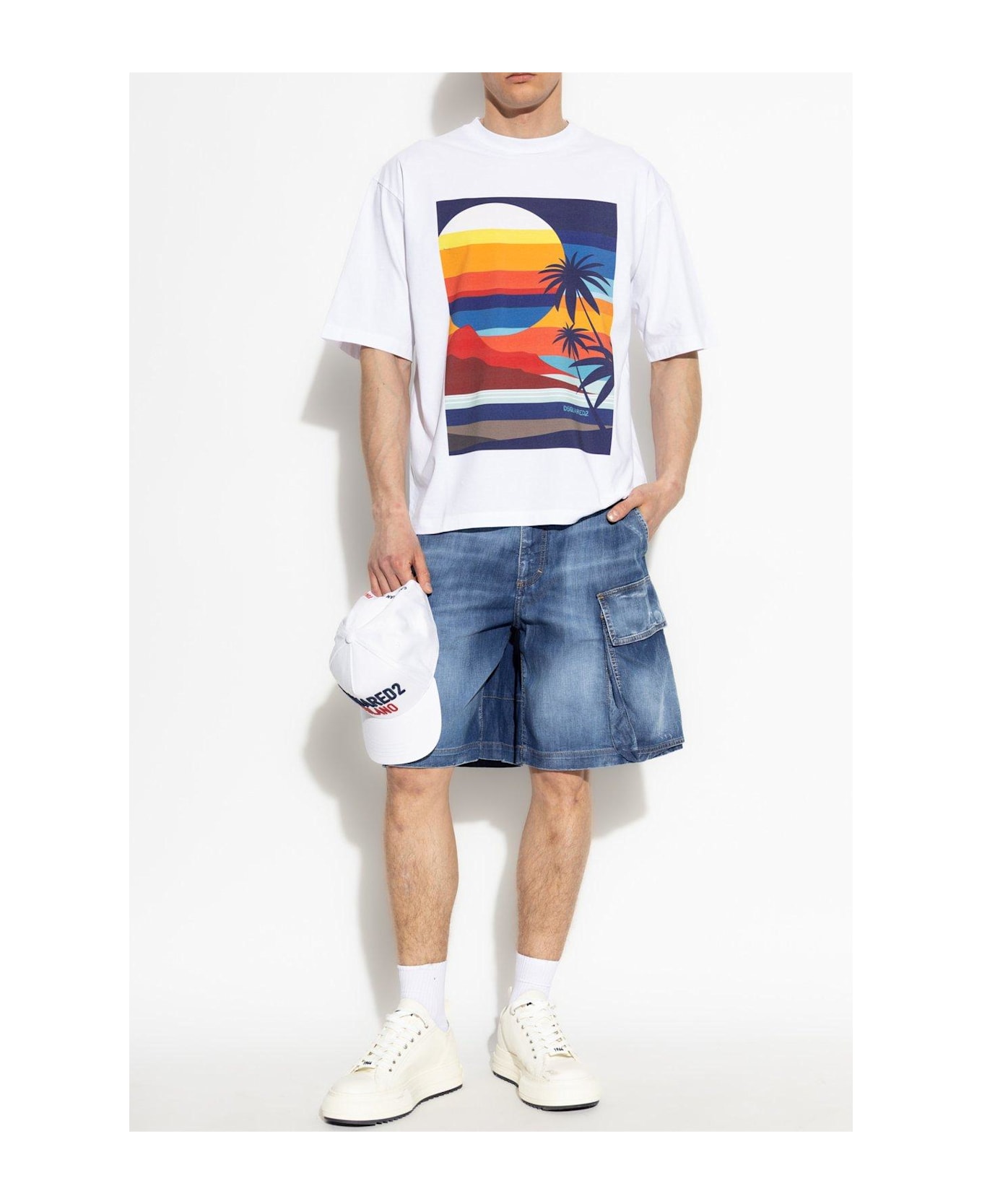 Dsquared2 Summer Lovers Loose Fit Sunset T-shirt - WHITE