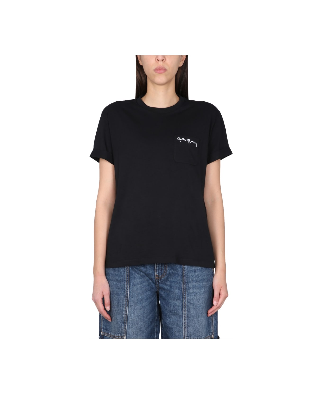 Stella McCartney T-shirt With Logo Embroidery - BLACK