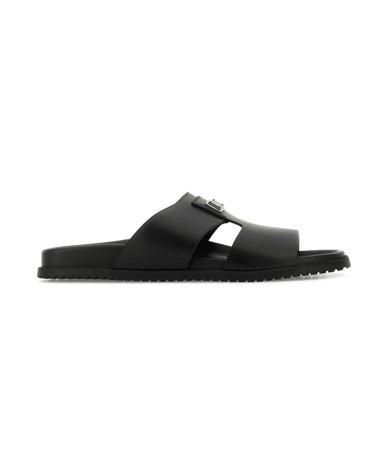 Dolce 
Gabbana Black Leather Slippers - NERO