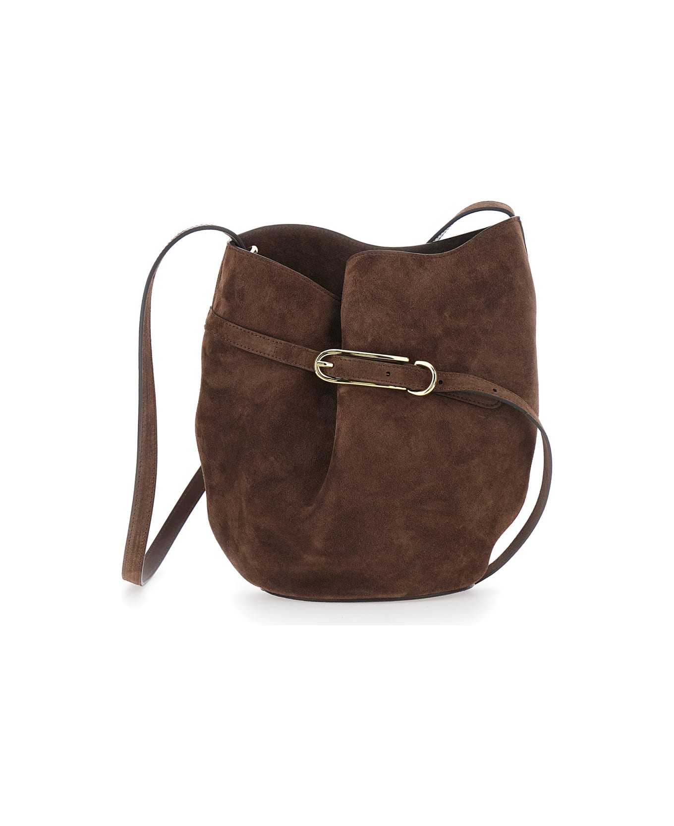 Little Liffner 'belted Bucket' Brown Crossbody Bag With Belt On The Front In Suede Woman - Brown