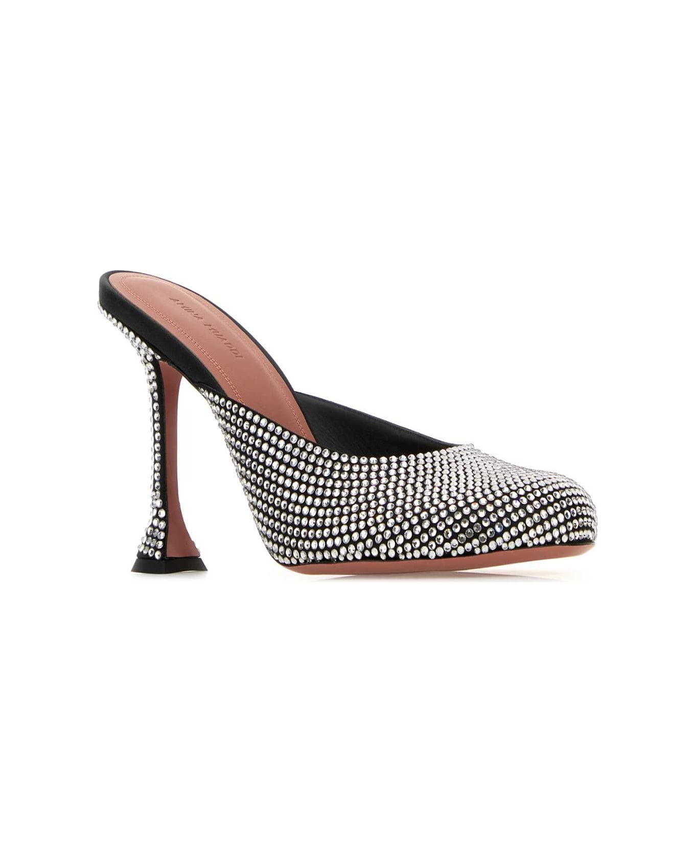 Amina Muaddi Embellished Satin Iris Mules - BLACKWHITE