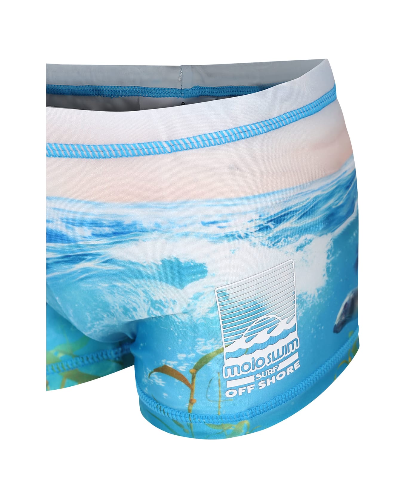 Molo Light Blue Swim Shorts For Boy With Seal Print - Multicolor