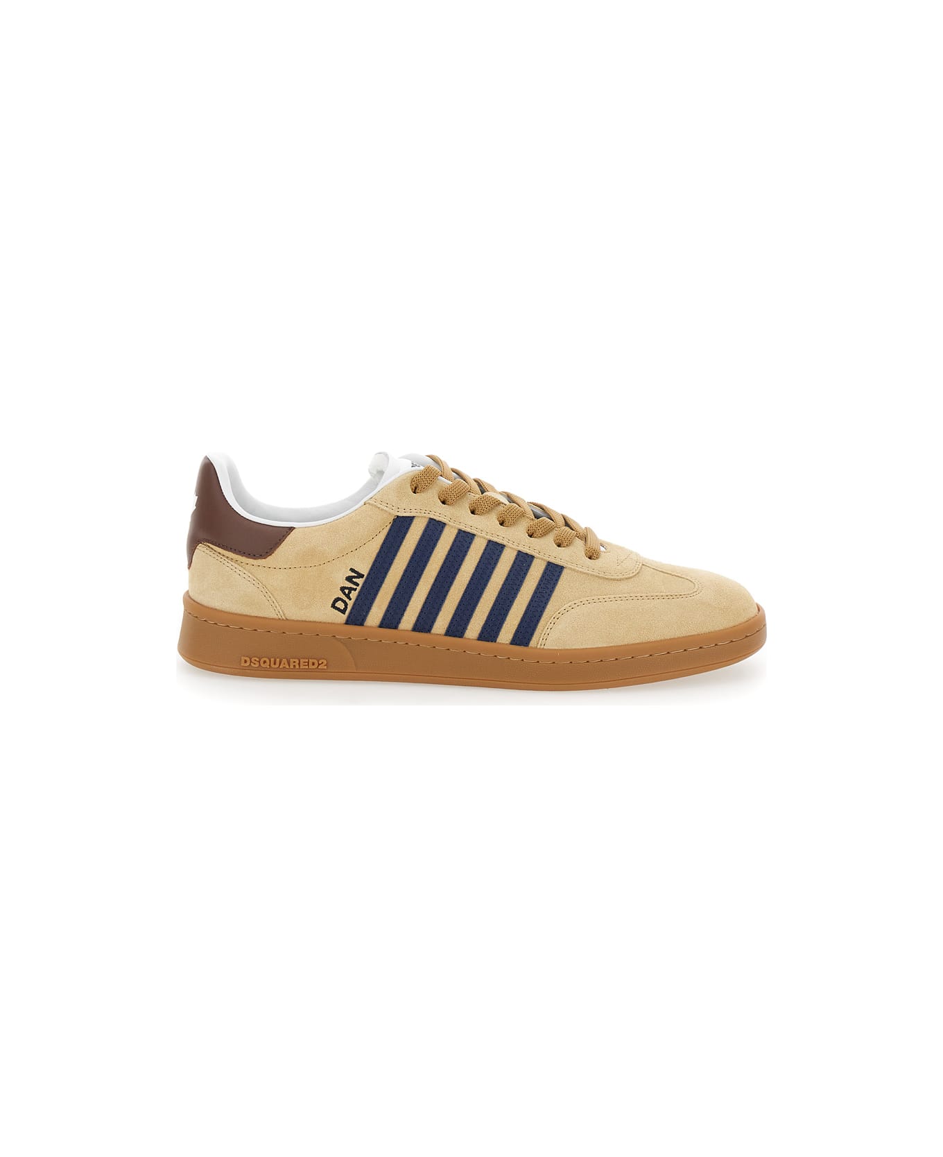 Dsquared2 Brown Low Top Sneakers With Logo Lettering On The Tongue And Striped Detail On The Side In Leather And Suede Man - Beige