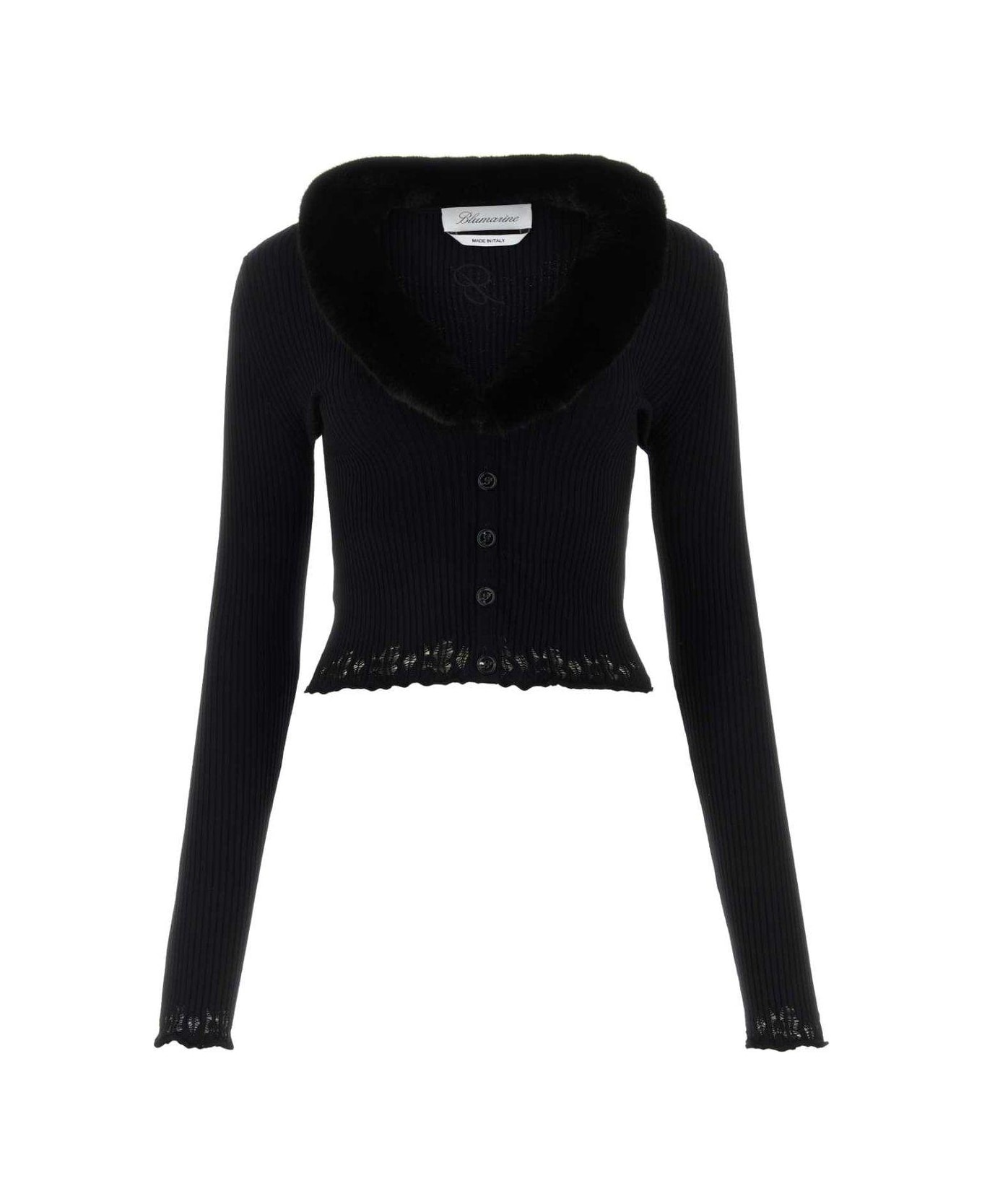 Blumarine Faux Fur-collar Knitted Cardigan Blumarine - BLACK