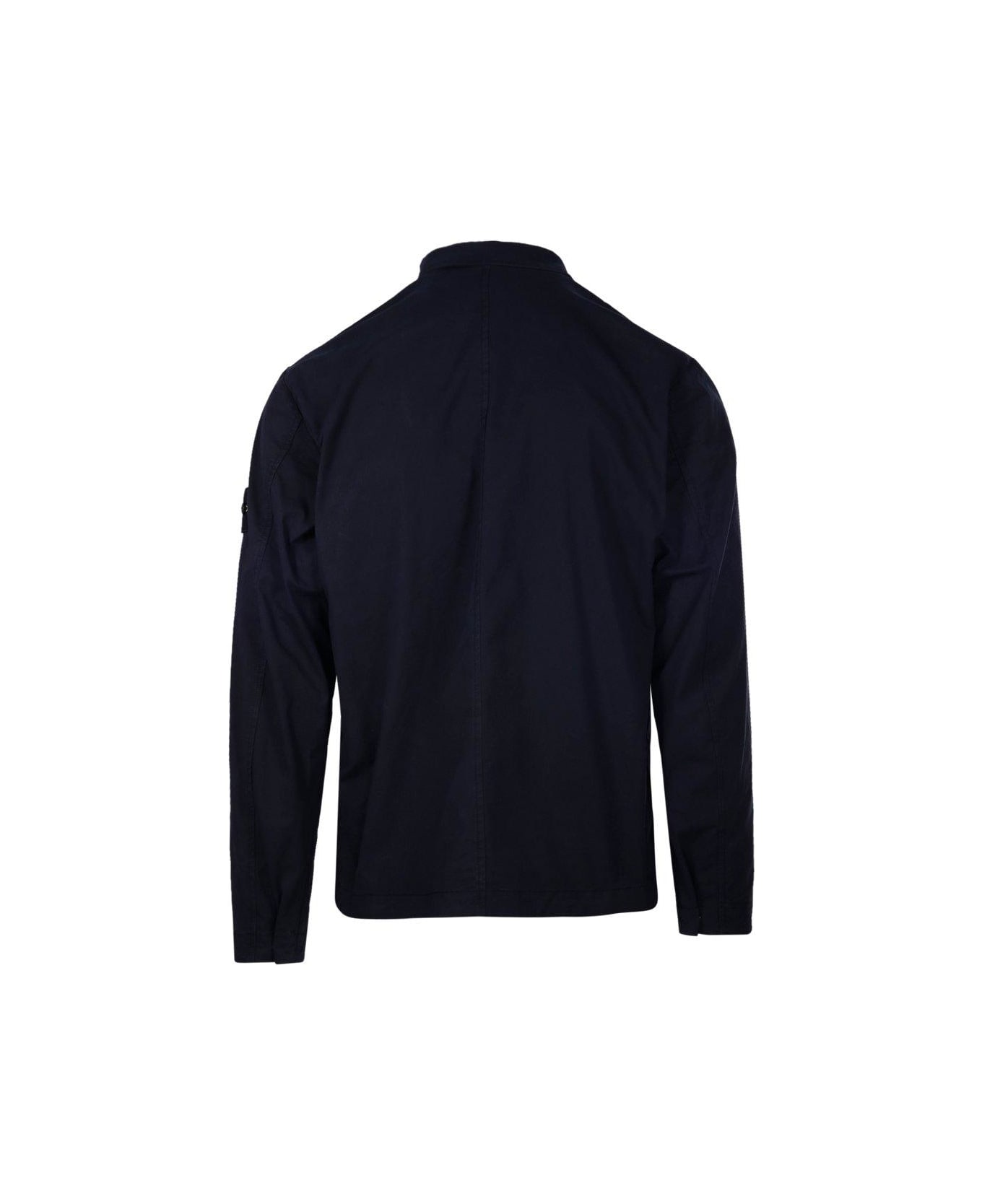 Stone Island Logo Patch Collared Shirt Jacket - Blu