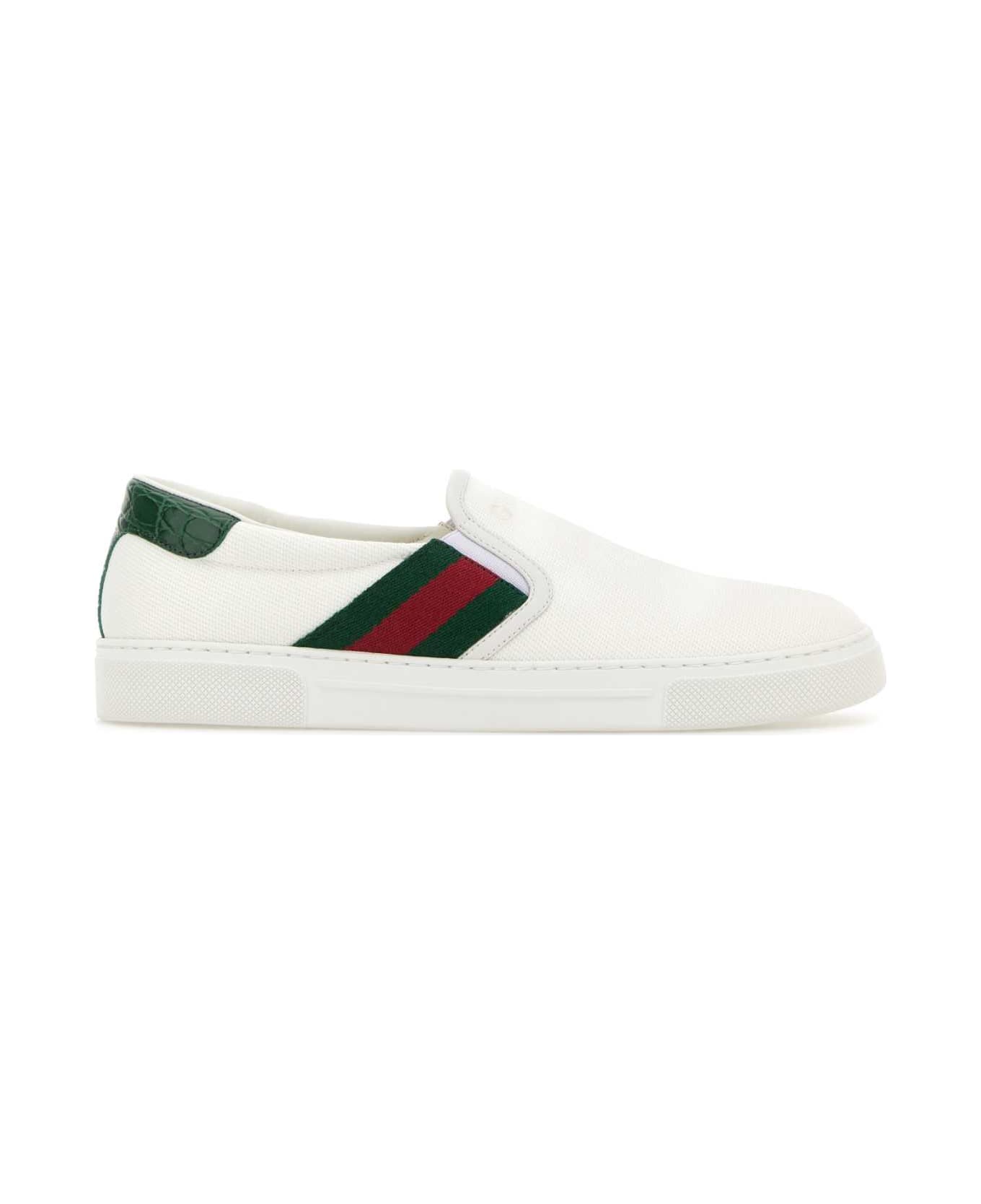 Gucci White Canvas Ace Slip Ons - GWGWGWVRVGWGRA