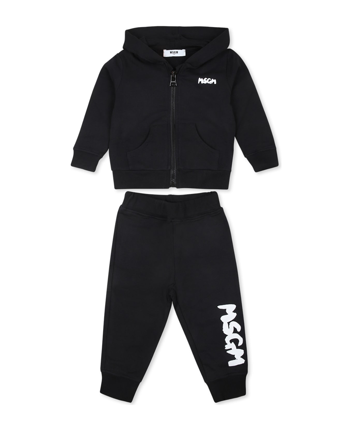 MSGM Black Suit For Babykids With Logo - Black ボディスーツ＆セットアップ