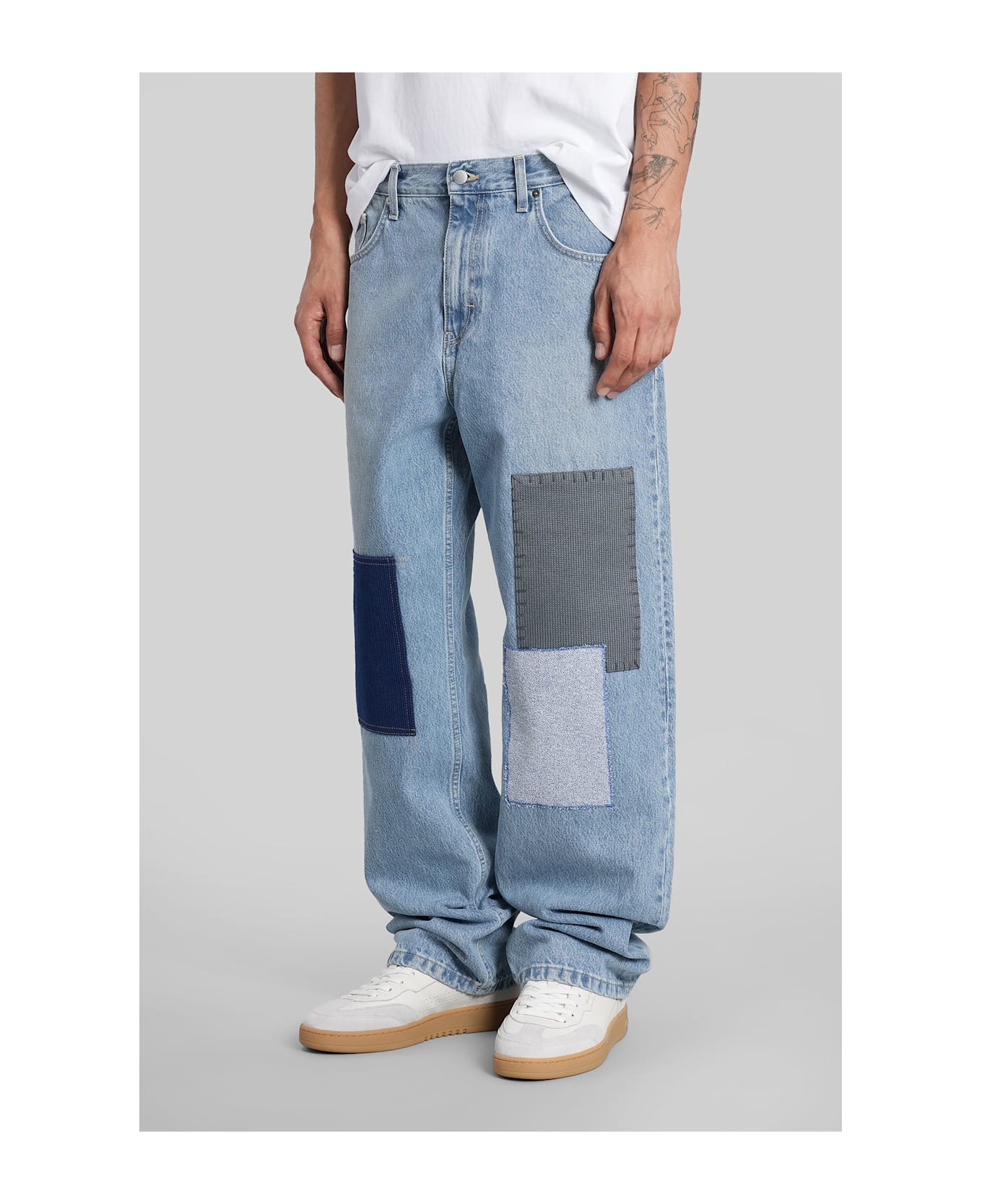 Axel Arigato Zine Embroidered Jeans In Cyan Denim - BLUE