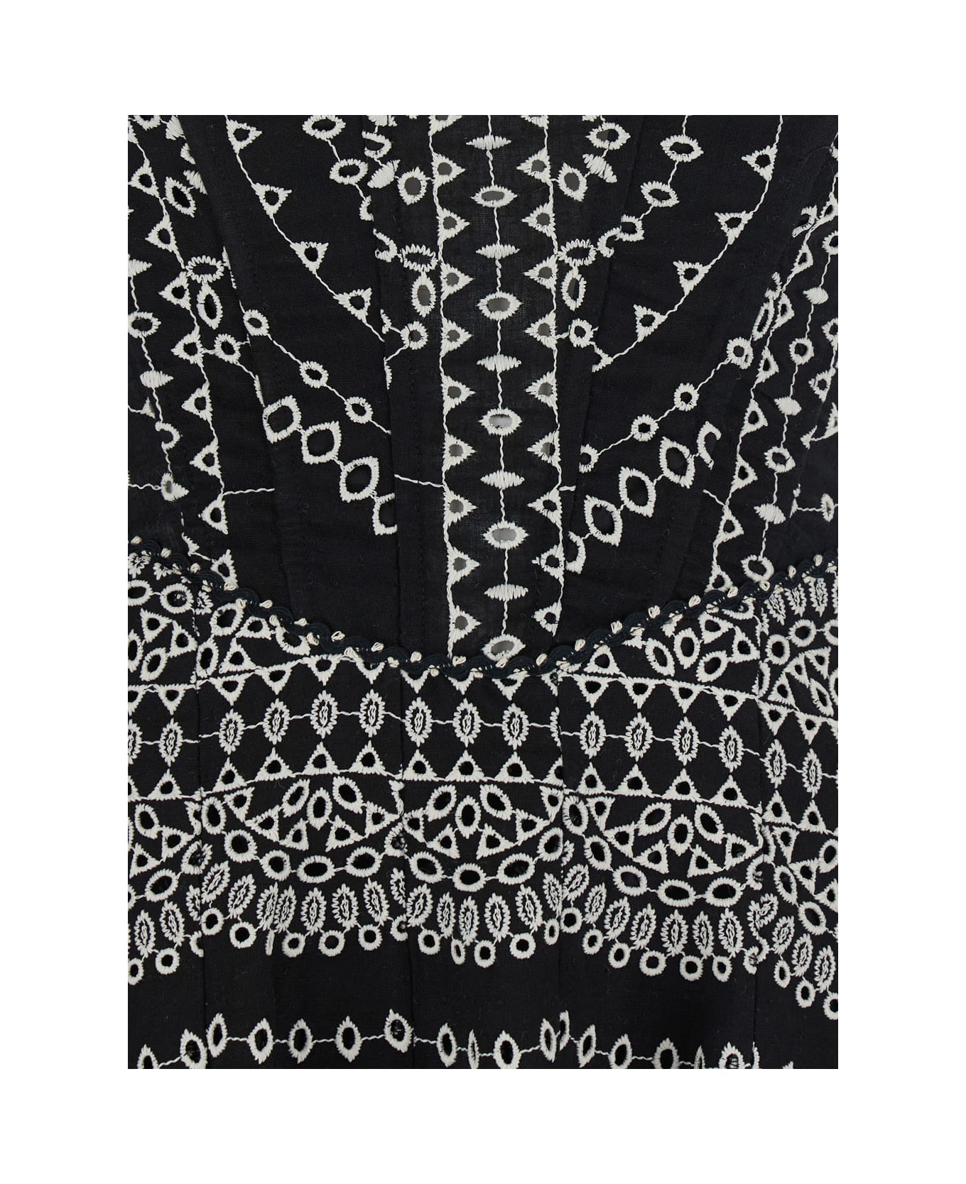 Charo Ruiz 
iris
 Black Long Dress With All-over Embroideries And Ruffled Skirt In Cotton And Linen Blend Woman - Black