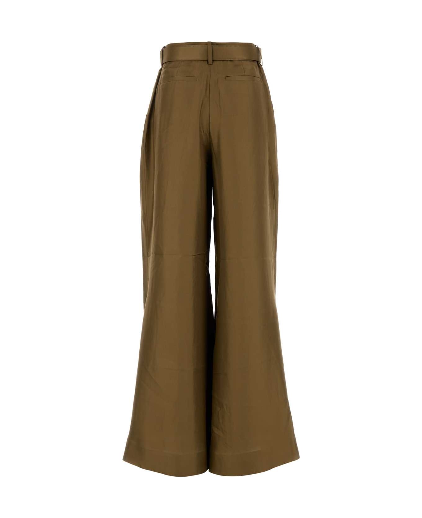 Zimmermann Olive Green Satin Crush Wide-leg Pant - Olive