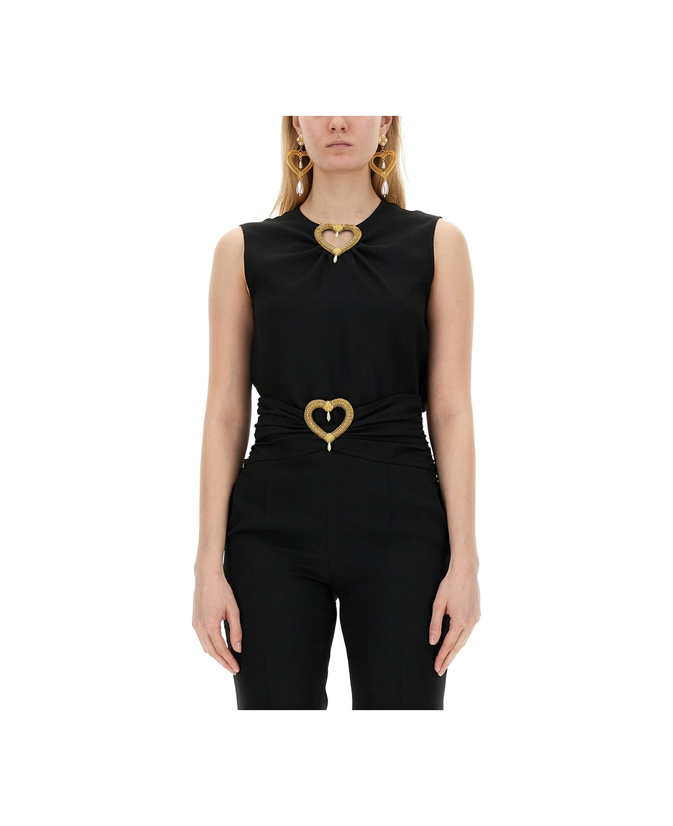 Moschino Blouse With Heart Applique - BLACK