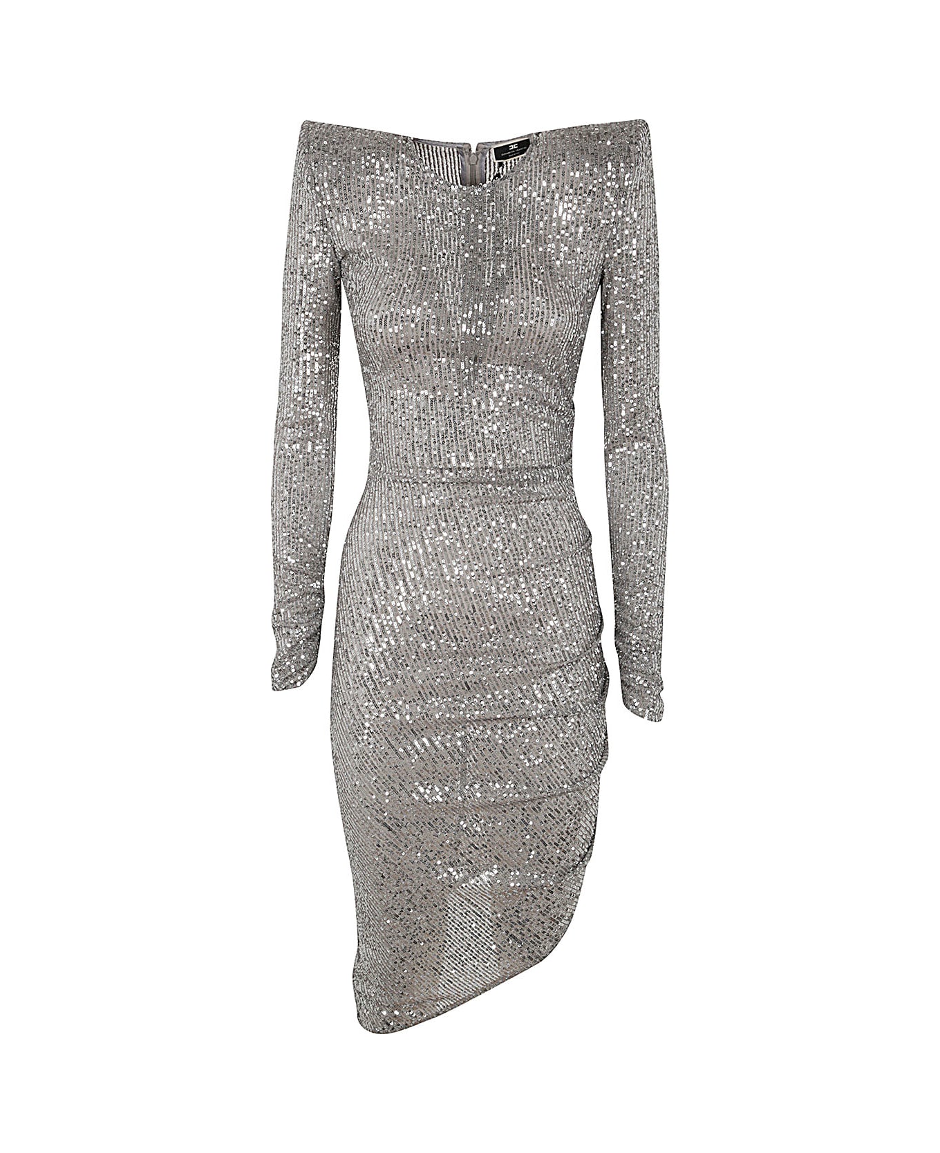 Elisabetta Franchi Long Sleeves Dress With Paillettes - Pearl