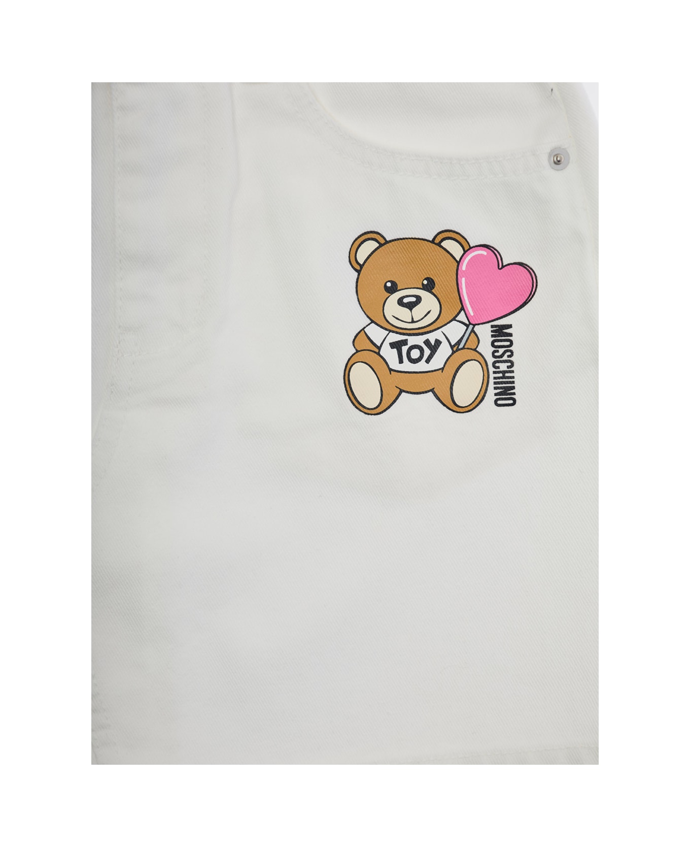 Moschino White Skirt With Teddy Bear Motif On The Front In Denim Girl - White