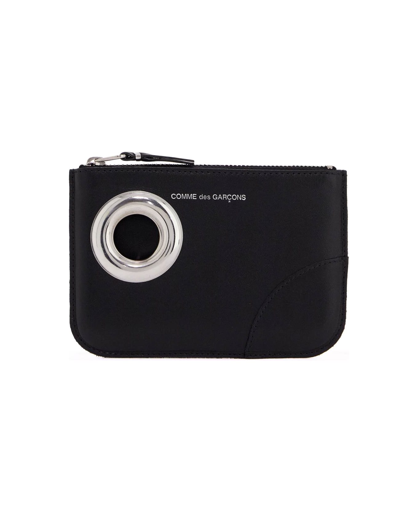 Comme des Garçons Wallet Leather Pouch With Large Eyelet Detail - BLACK (Black)